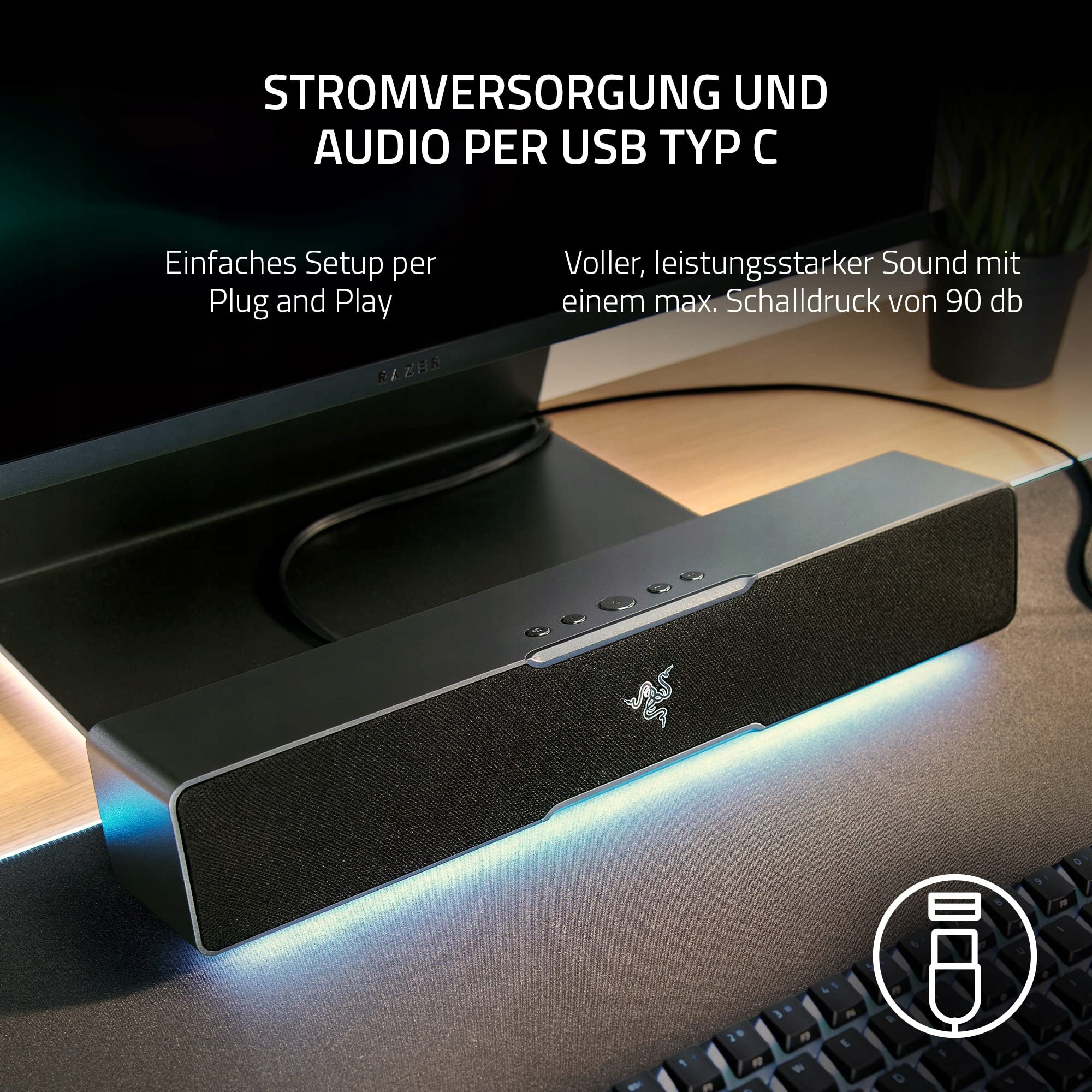 RAZER Leviathan V2 X Soundbar Gaming PC USB C Bluetooth RGB Czarna — miniatura 4