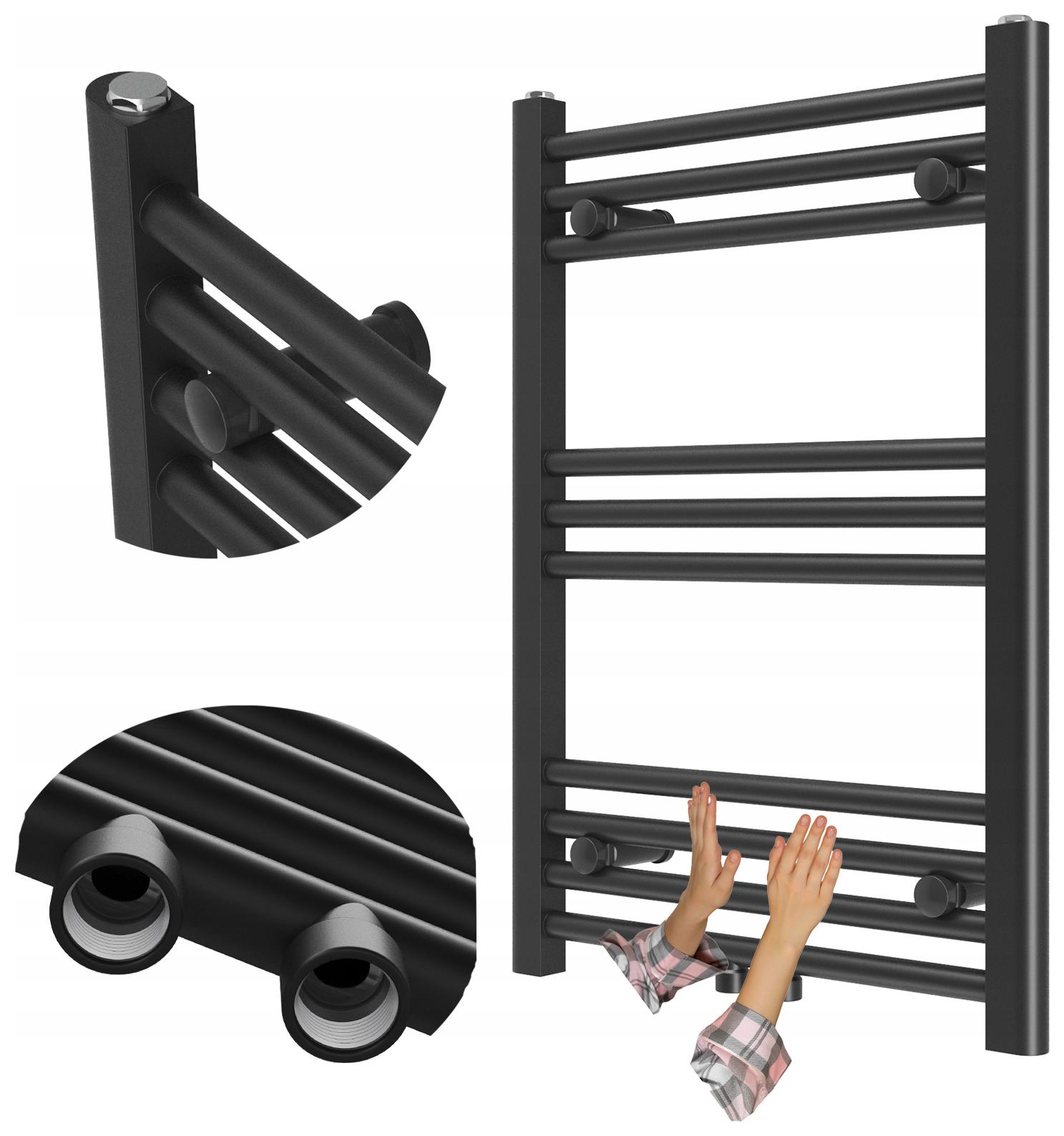 Kúpeľňový Ohrievač Kaloryfer Moderný Rebrík Čierny 70x50 cm Raven