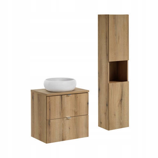 Zestaw Mebli Łazienkowych Nova Oak 60 cm z Umywalką i Szafką