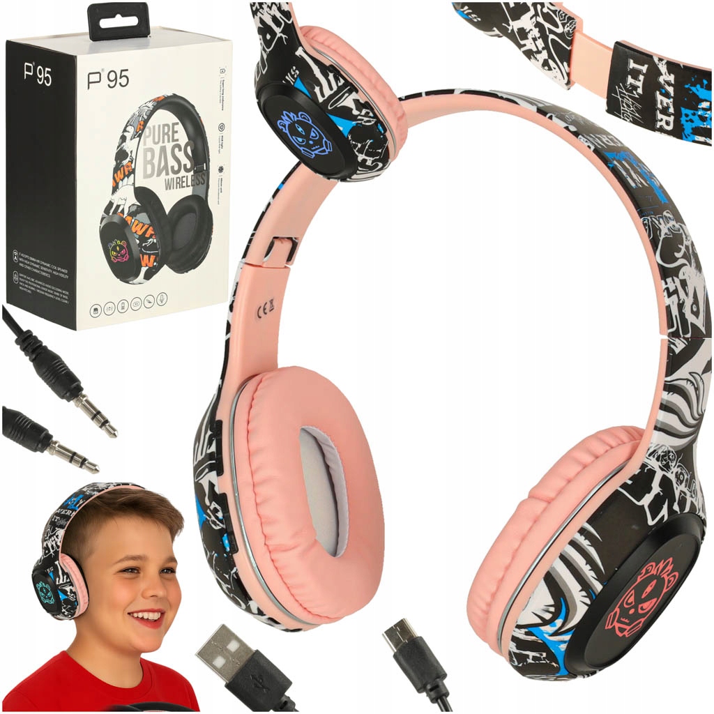 Słuchawki bezprzewodowe nauszne Bluetooth Rgb Gaming Sport 200mAh różowe
