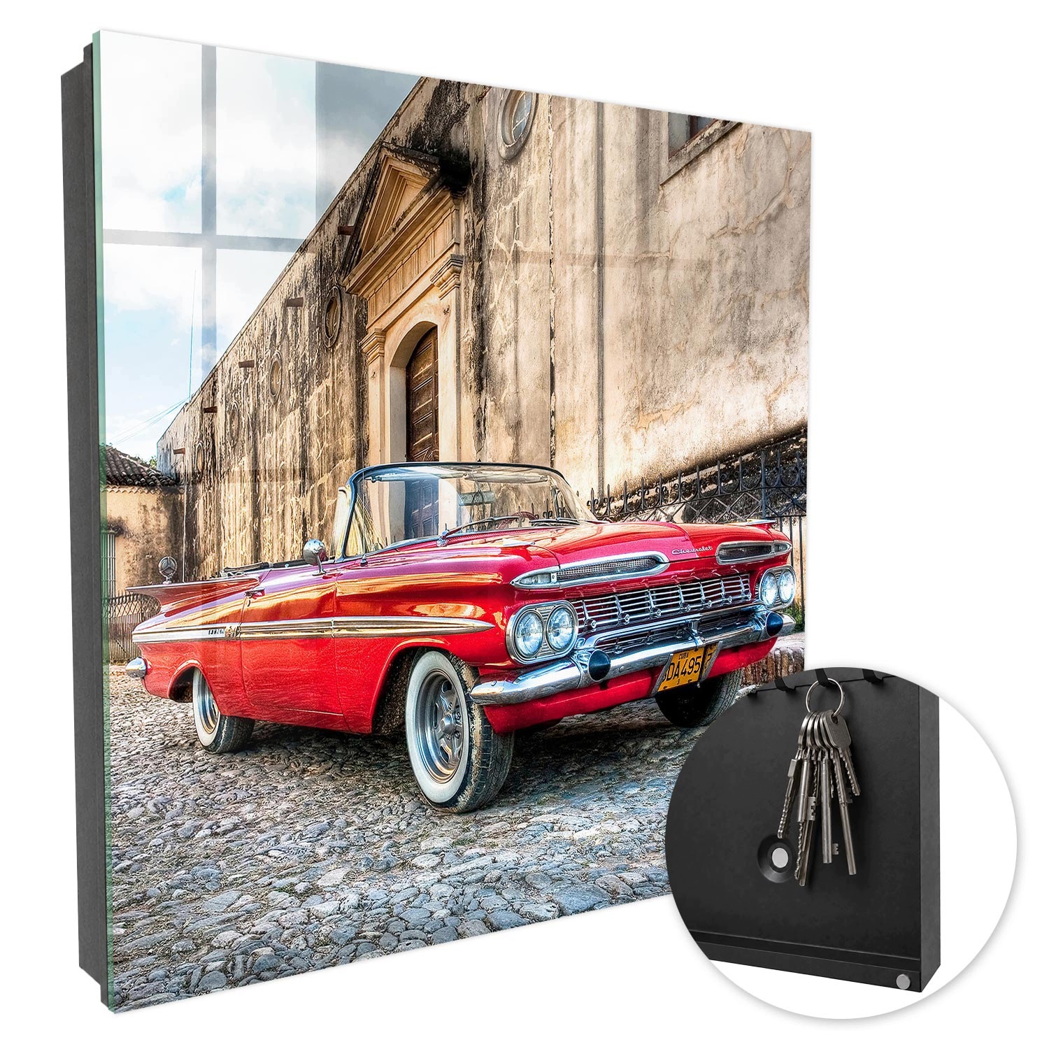 Skříňka na klíče na zeď Moderní Retro Auto Černá levá 30x30 cm