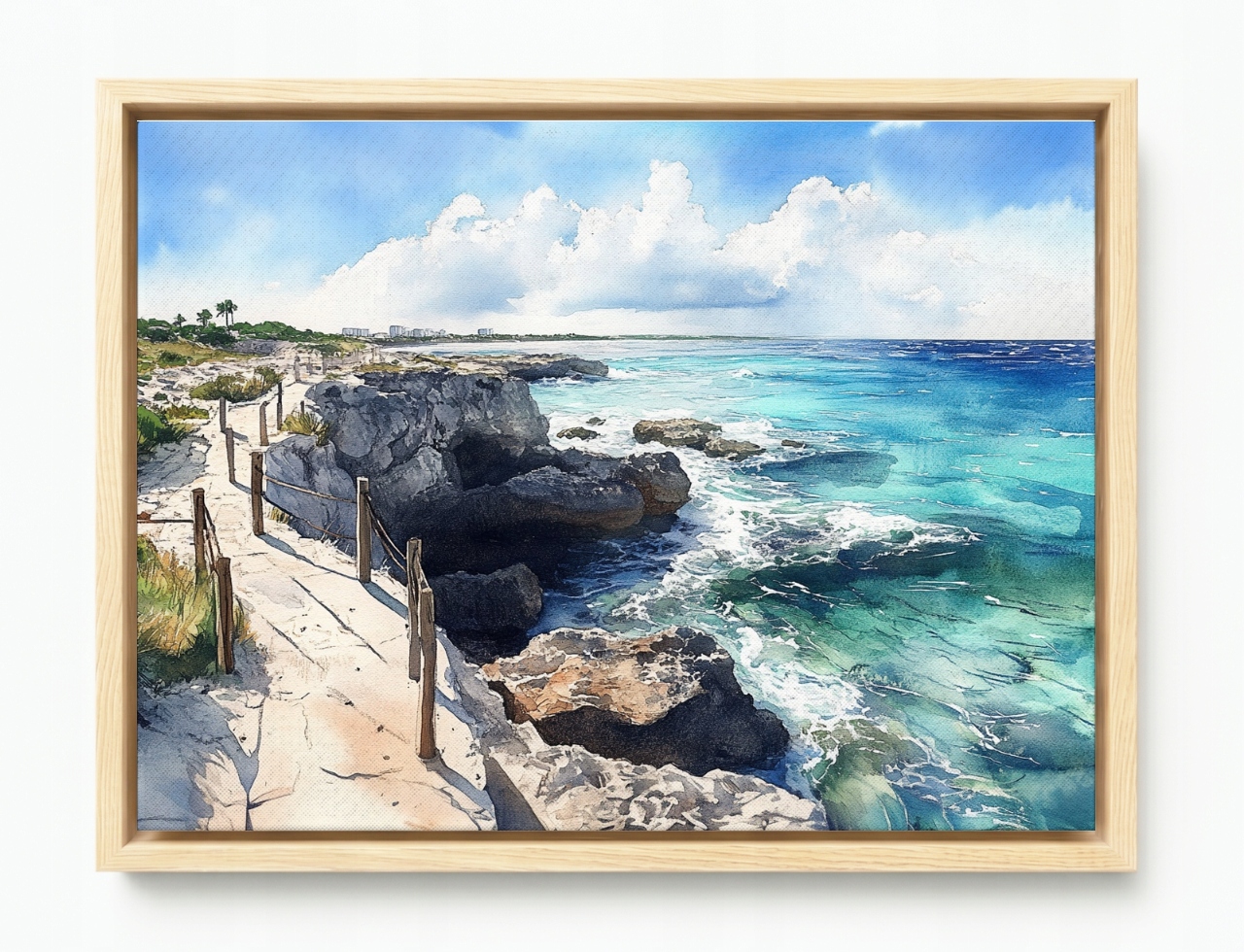 Obraz Rám Americký Box Krajina Turkus Oceán Pláž Skály Útes Grota 80x60