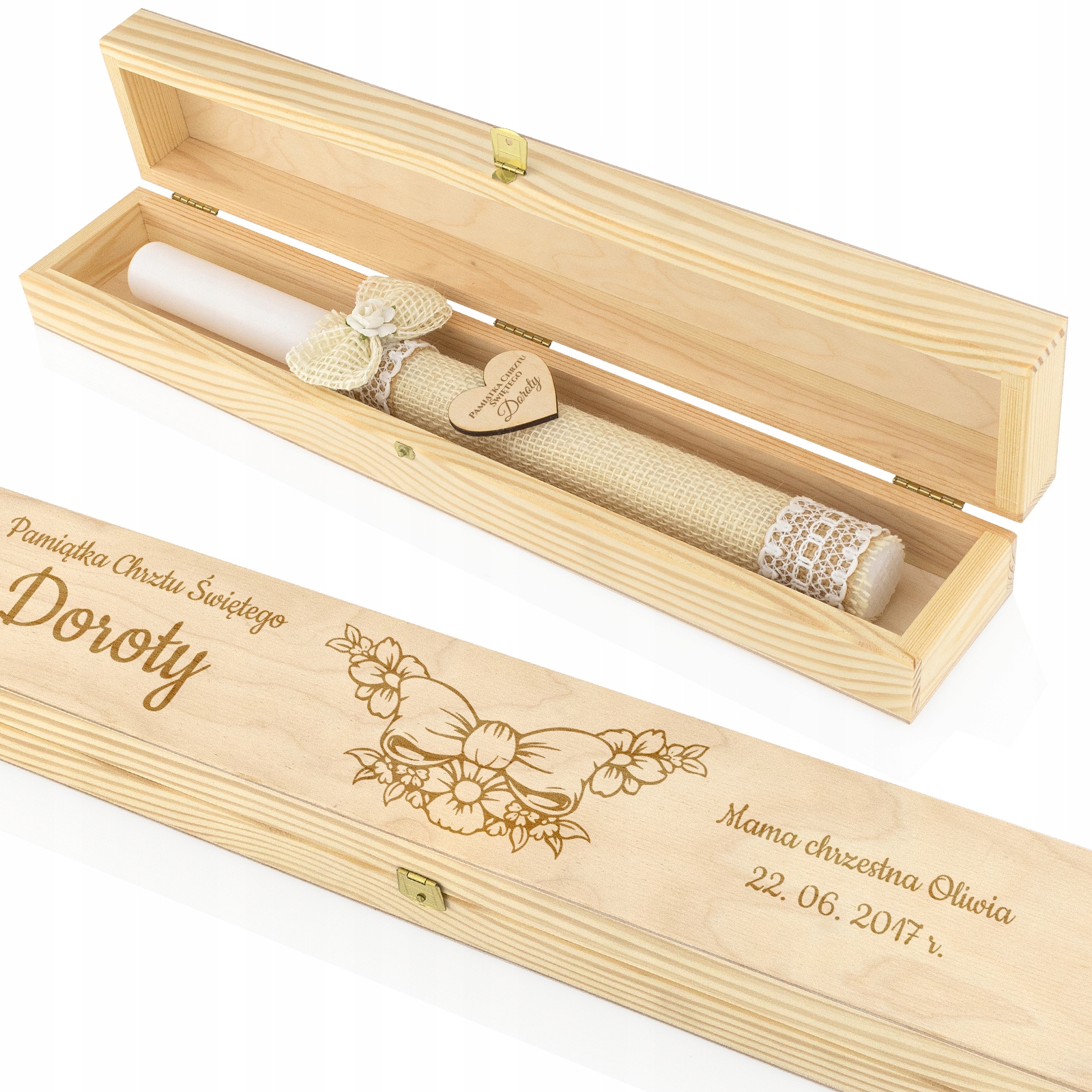 ŚWIECA do chrztu w drewnianym PUDEŁKU GRAWER IMIĘ Rodzaj inny