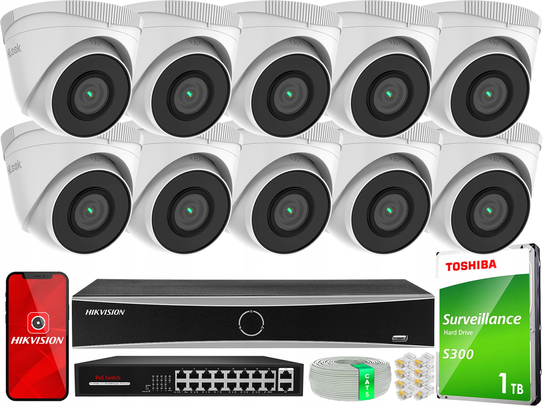 Monitorovací sada 10 kamer 5 MPx Externí aplikace HiLook Hikvision