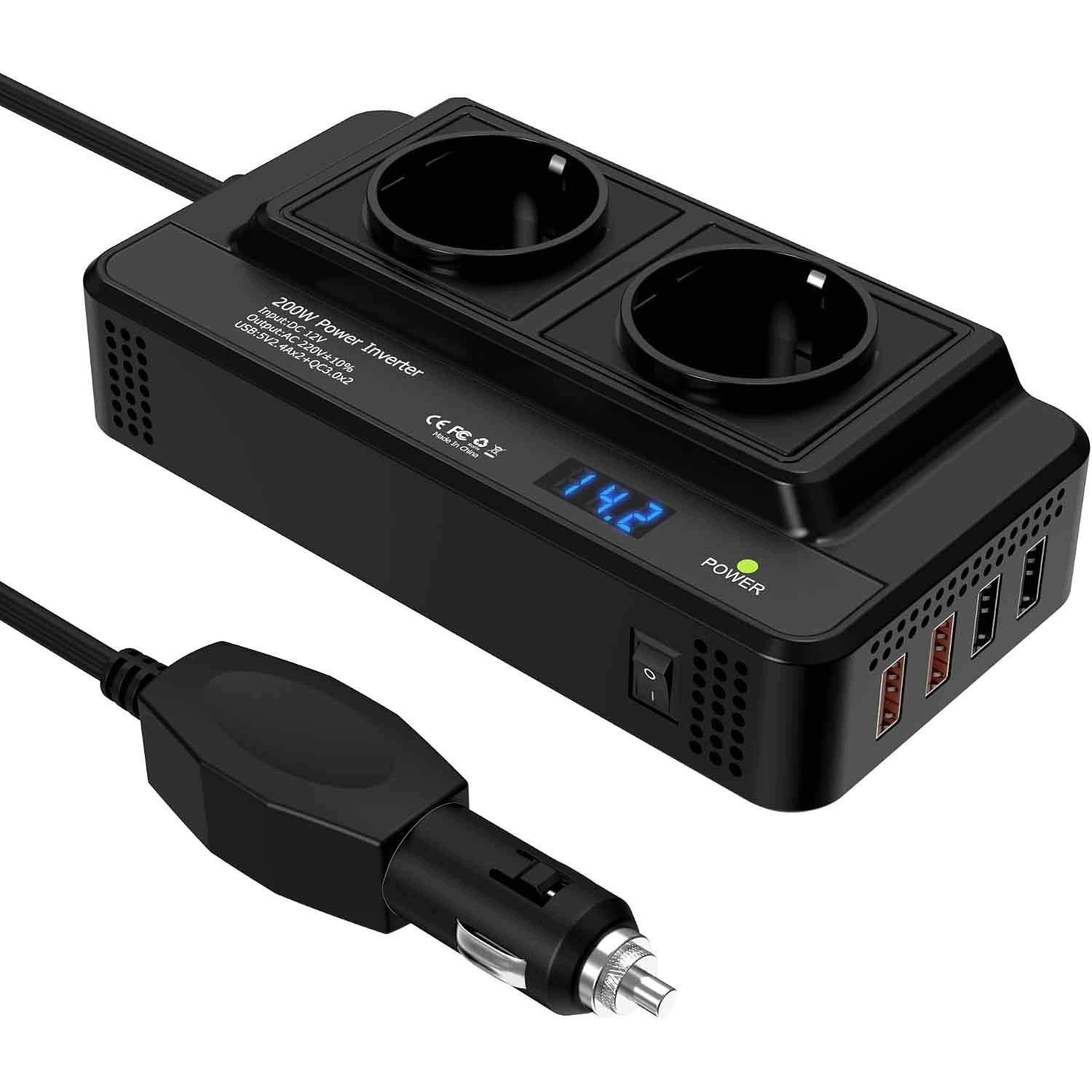 Převodník Automobilového Napětí 200W 12V Na 220/110V S 6-PORTOVOU Nabíječkou