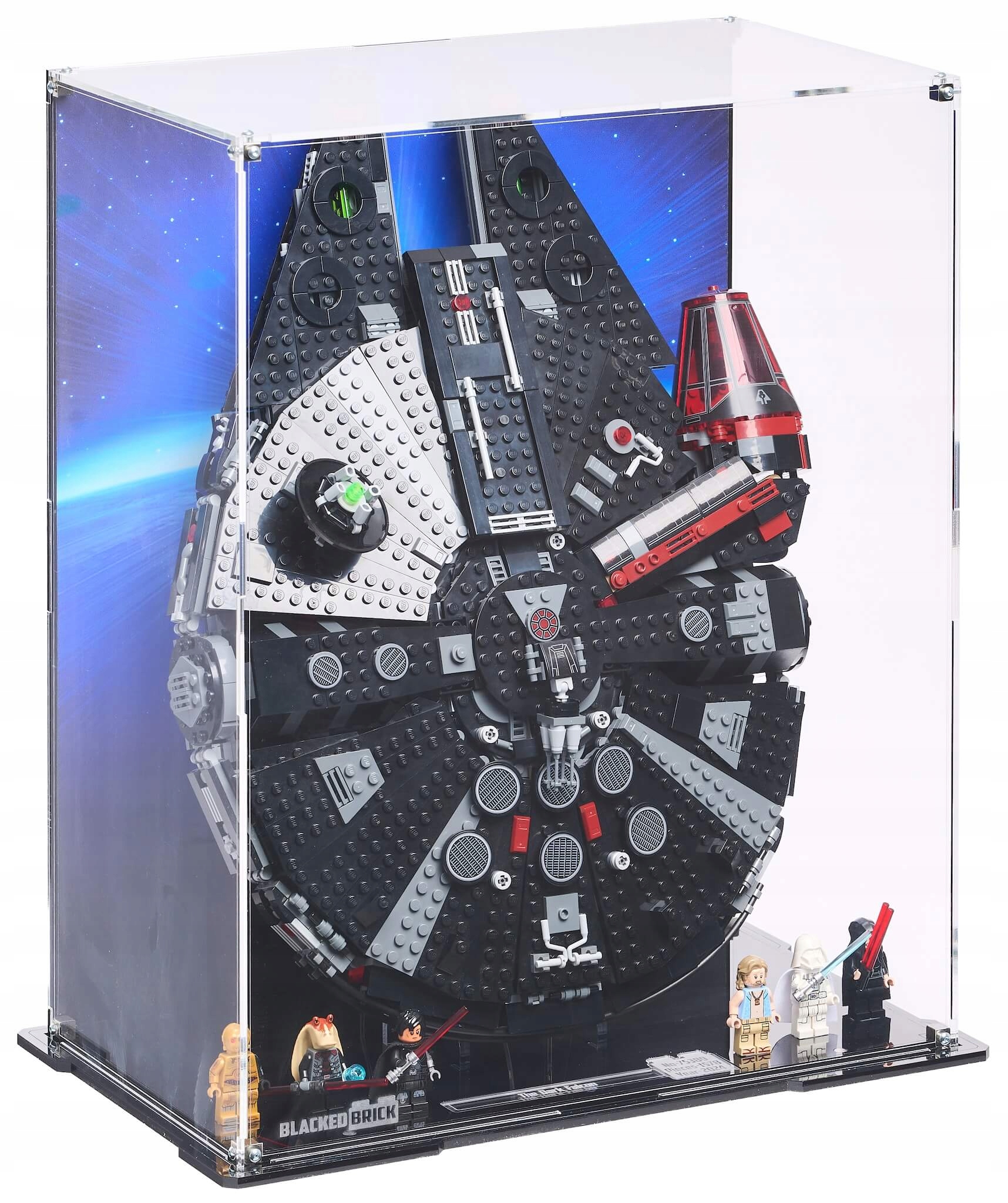 Stojaca vitrína s pozadím Blacked Brick pre Lego 75389 Star Wars: Temný sokol