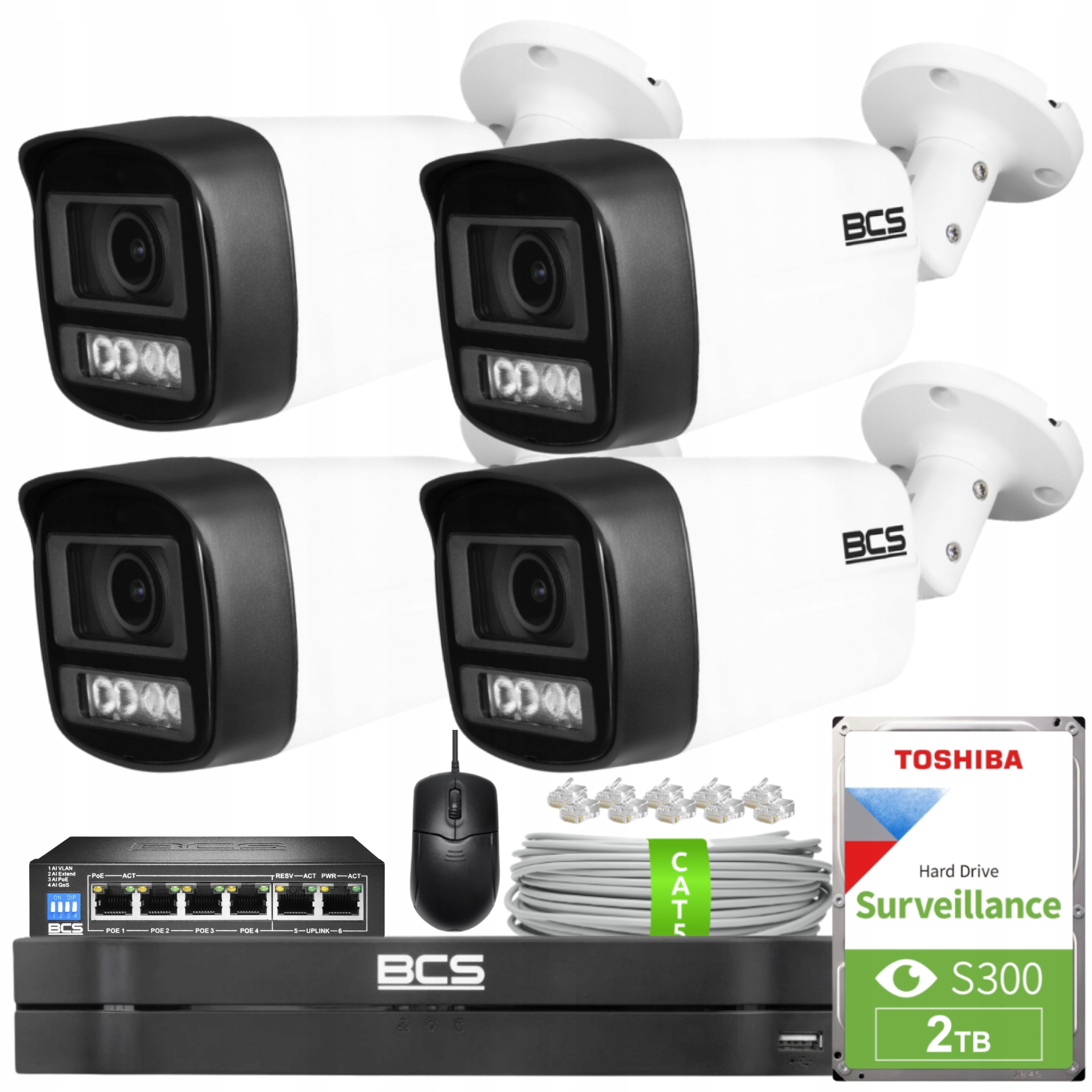 Zestaw Monitoringu 4X BCS-L-TIP14FCL5-Ai1 4MPX IR50M IP67 Akcesoria Bcs