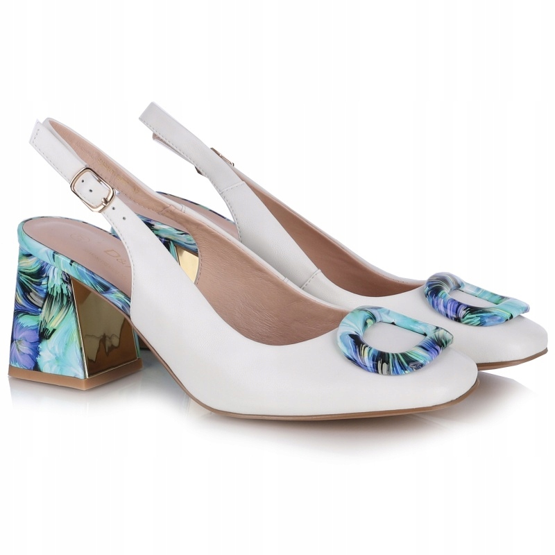 Dámské lodičky s odkrytou patou D&amp;a S.Barski CR51-002 Wht/blue Kůže VEL..38