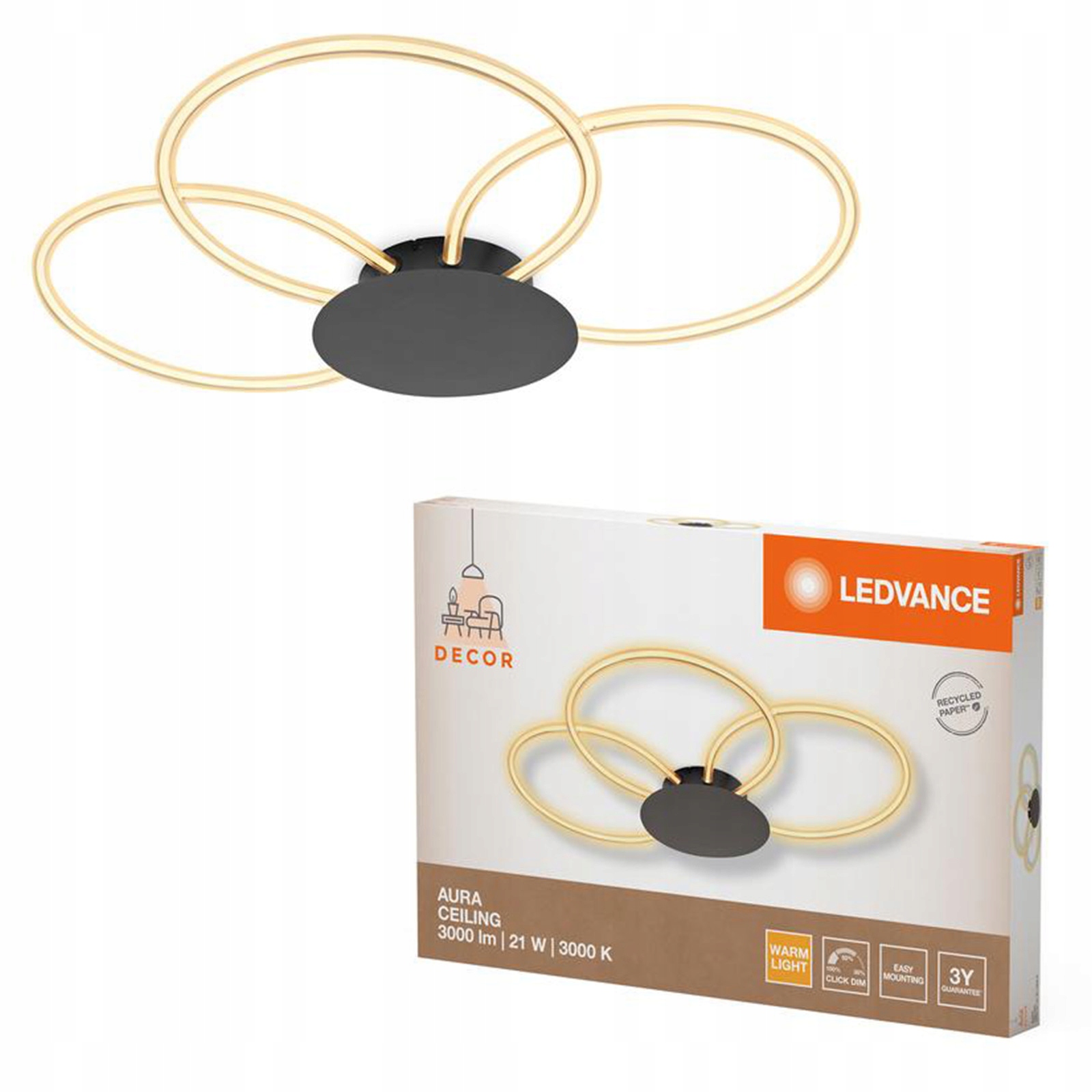 Dekoratívna stropná Led lampa 21W 2200lm 3000K Šedá dekorácia