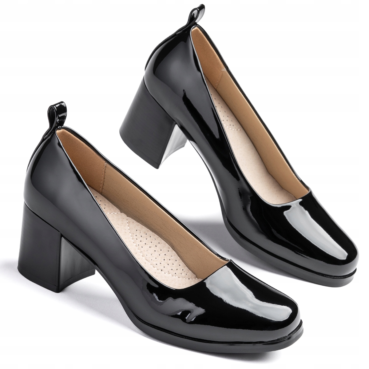 Boty v.KŮŽE podpatek Klasické lakované elegantní pohodlné Wojtyłko 39