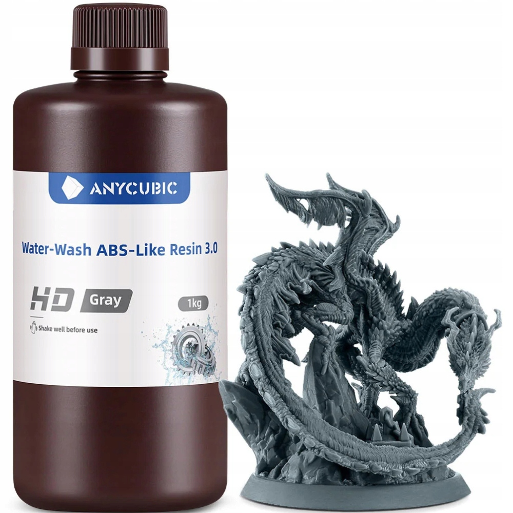 Uv pryskyřice Anycubic Water-Washable ABS-Like 3.0 Hd Šedá 1 kg Omyvatelná Vodou
