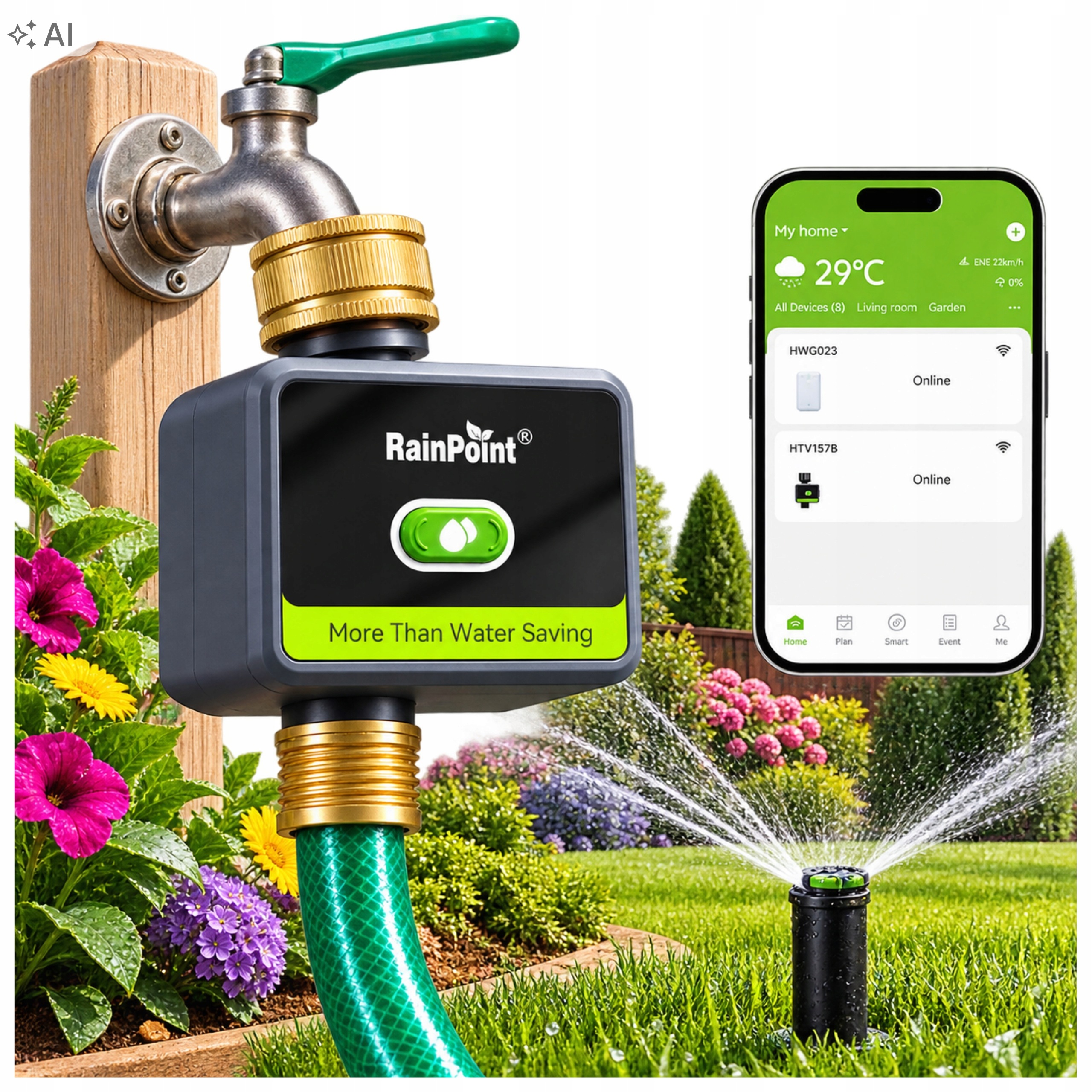 Ovladač zavlažování zahrady RainPoint Mosazný závit Bluetooth 0,5-8 Bar