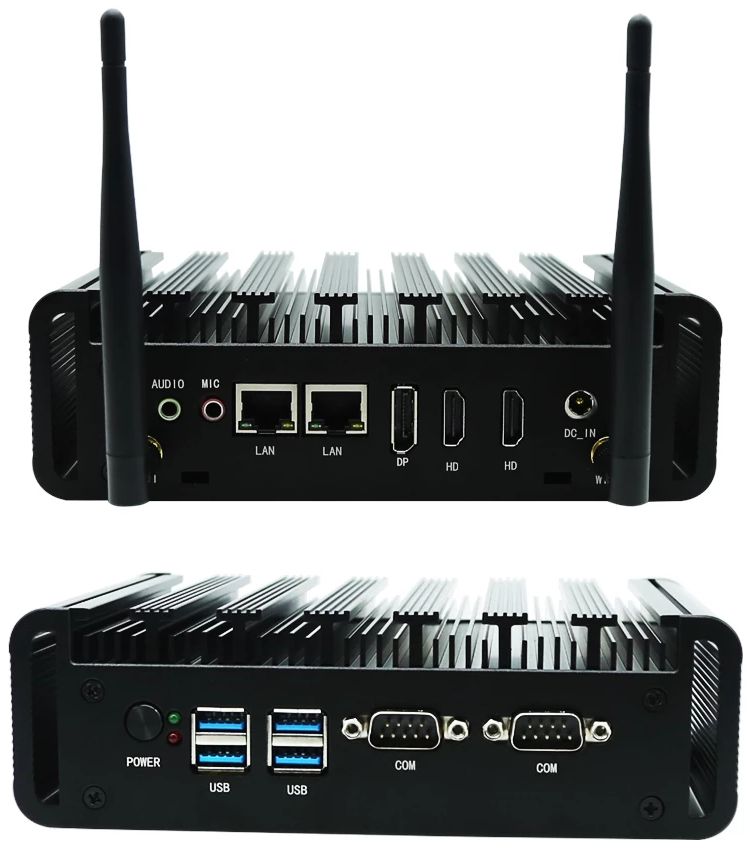 Przemysłowy Mini PC fanless M8A 2xRJ45 RS232 W10P