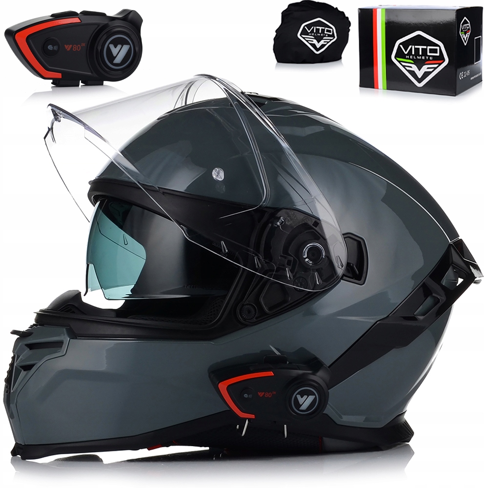 Motocyklová Prilba Vito Presto Nardo Grey Integrálna Interkom Clona
