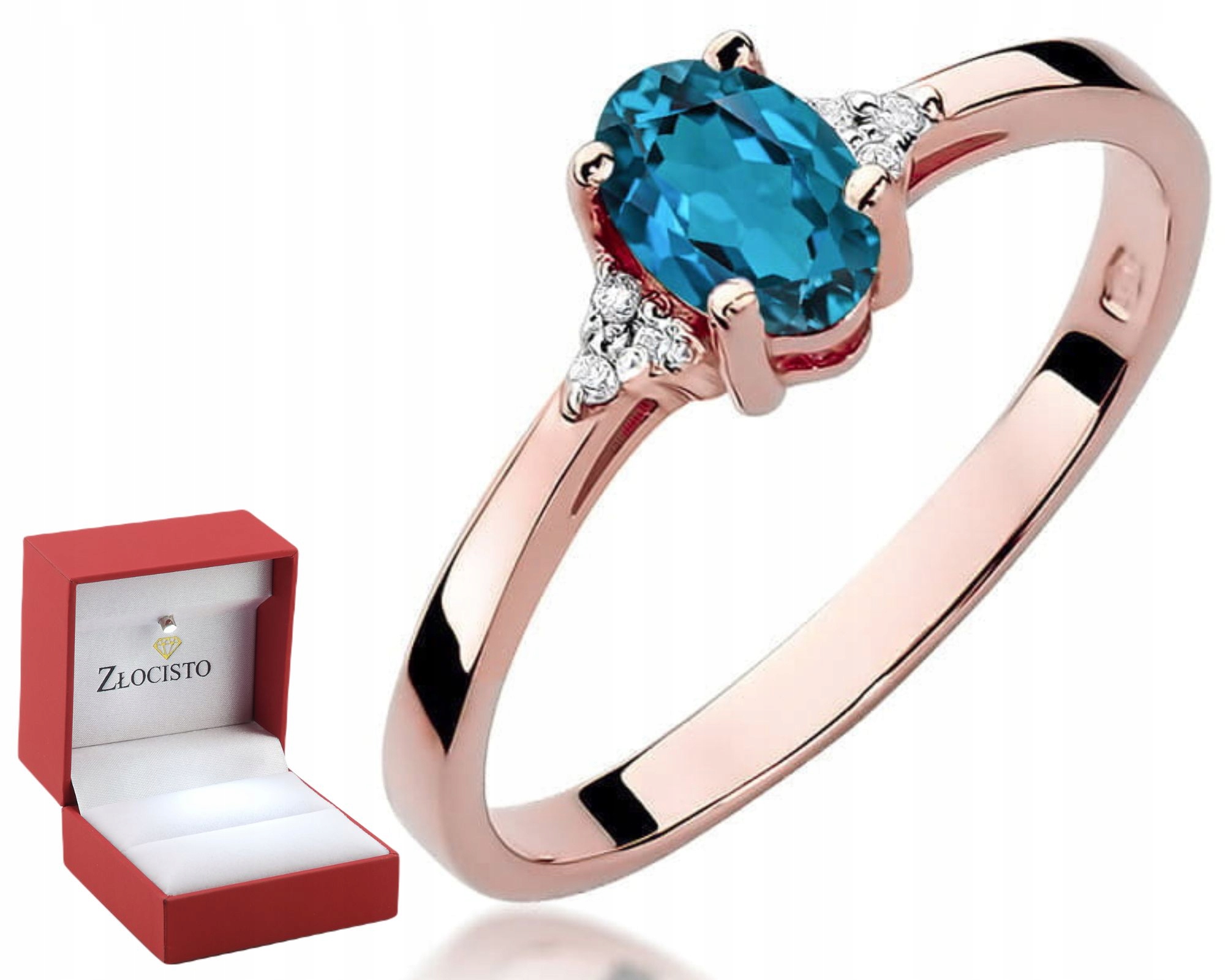Růžové Zlato Prstýnek Kámen Topaz London Blue Gravírování 585 Dárek