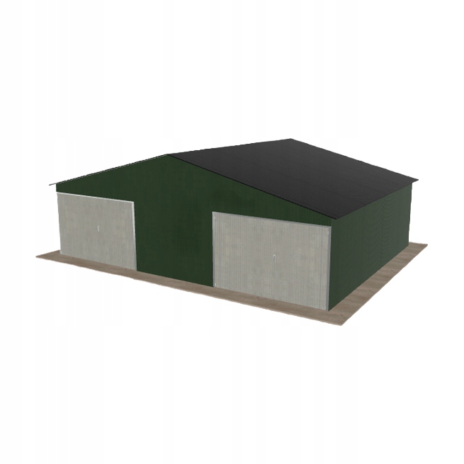 Plechová garáž 8.5x6.5 m dvoupolohová, dvouspádová, zelená