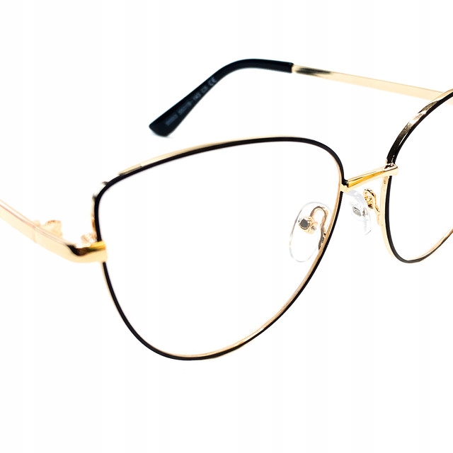 OKULARY ZERÓWKI DAMSKIE KOCIE GLAMOUR CZARNE ZŁOTE Szerokość soczewki 55 mm