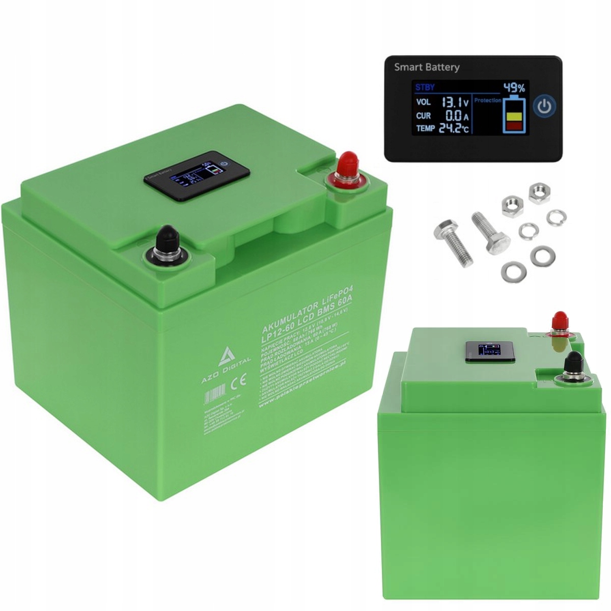 Akumulator LiFePO4 LP12-60 60Ah 12V 60A Azo Digital Z Ekranem LCD Do Łodzi