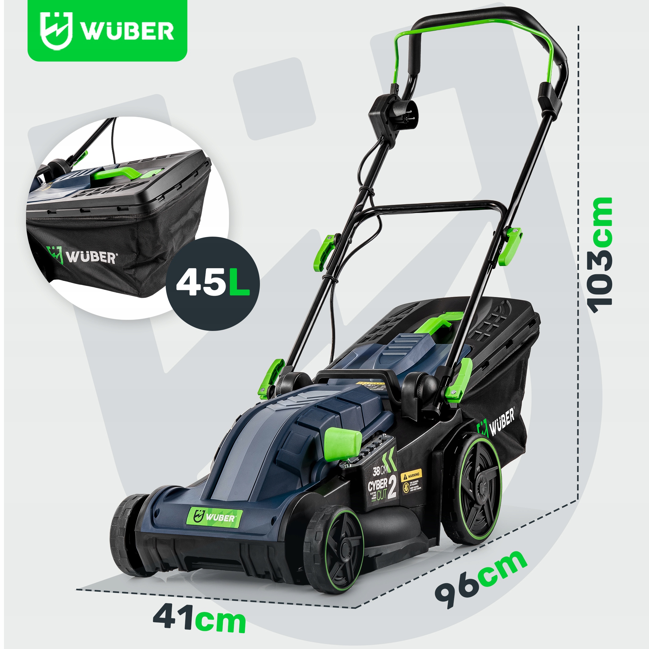 KOSIARKA ELEKTRYCZNA LEKKA MOCNA DO TRAWY Z REGULACJĄ DUŻY KOSZ WUBER Moc silnika 1601 W