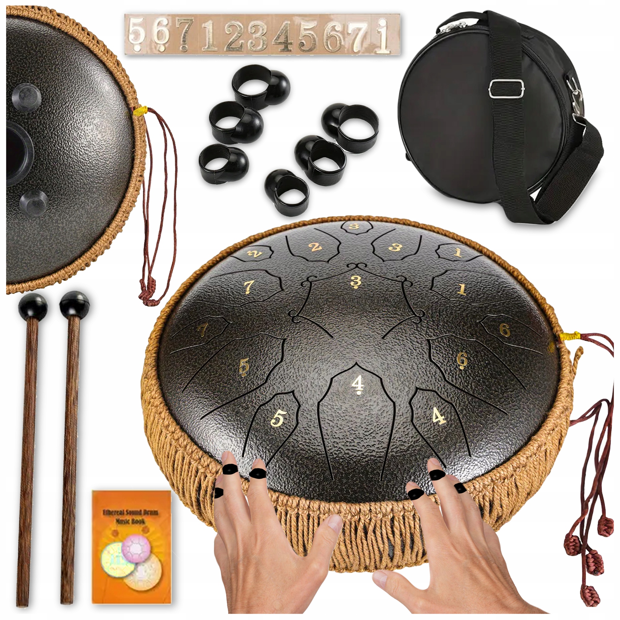 Hudební Jazykový Buben Ocelový, Černý Akcesoria Handpan 30 CM, 15 Tónů