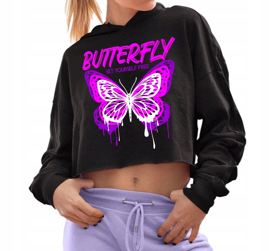 Černá Mikina Cropped S Kapucí Set Yourself Free Zajímavé vzory L