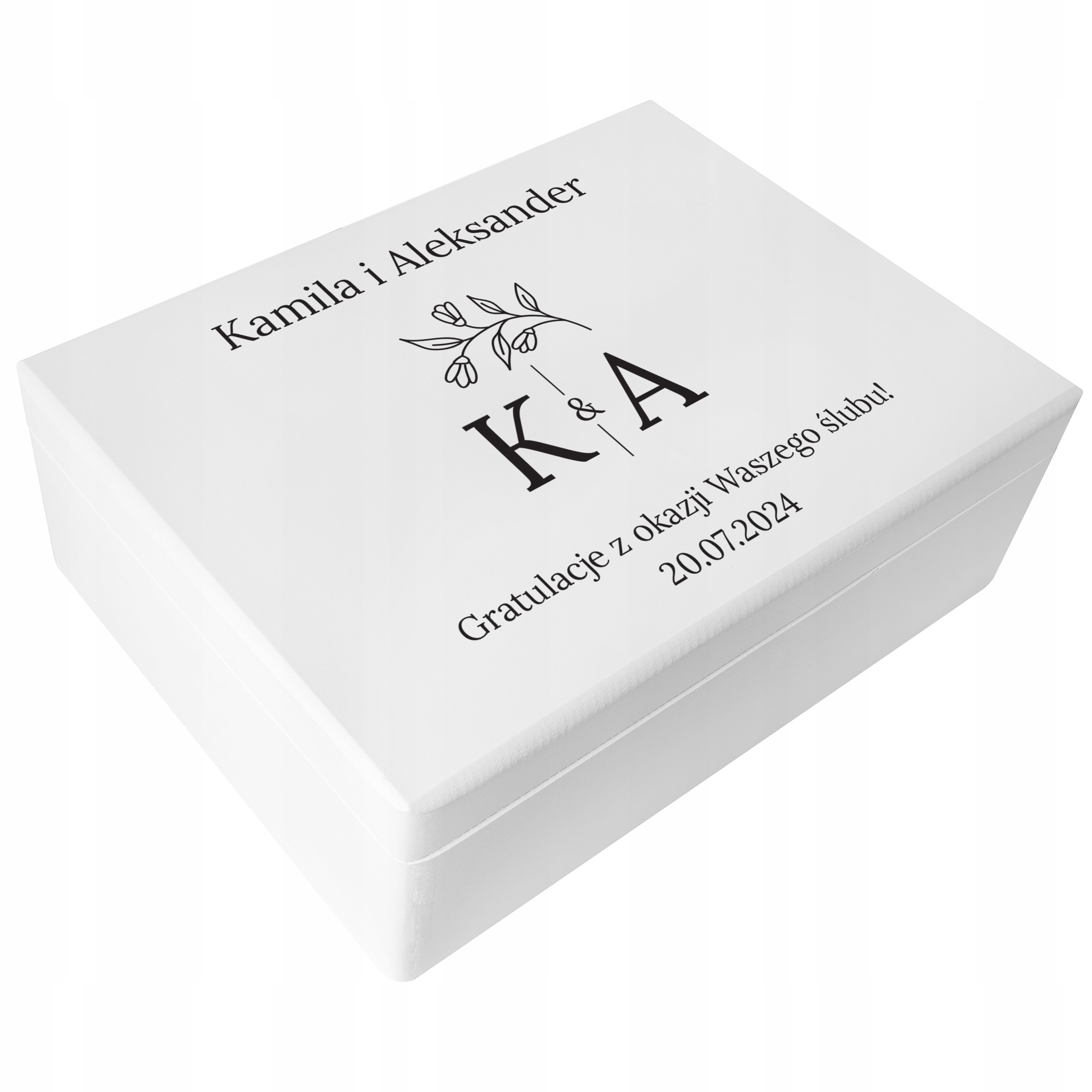 Krabička na svatební suvenýry s gravírováním dárek na svatba s iniciálami 40x30x14