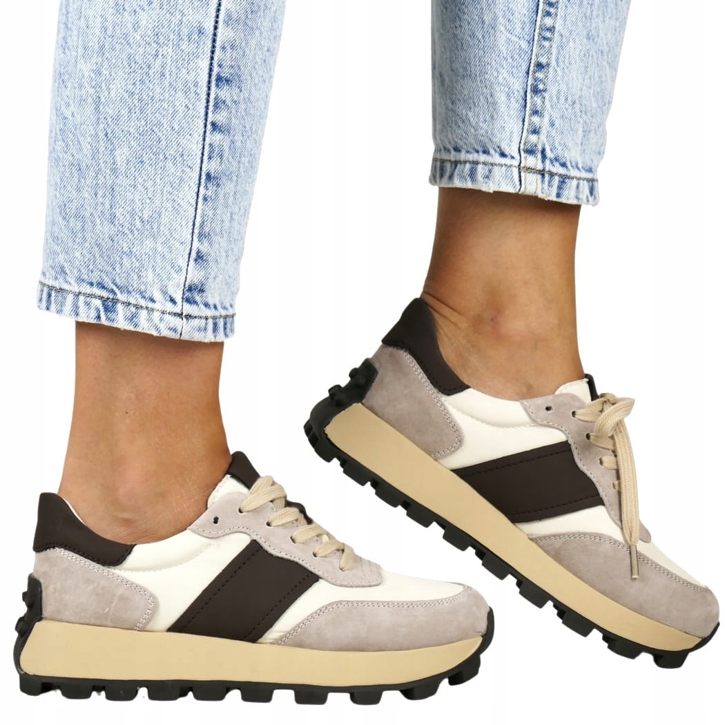 Béžové Hnědé Tenisky Z Přírodní Kůže, Pohodlné, Jaro Léto