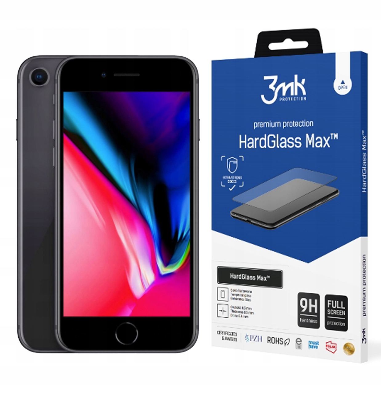 

3MK Szkło HardGlass Max do iPhone 8 Plus czarne 9H