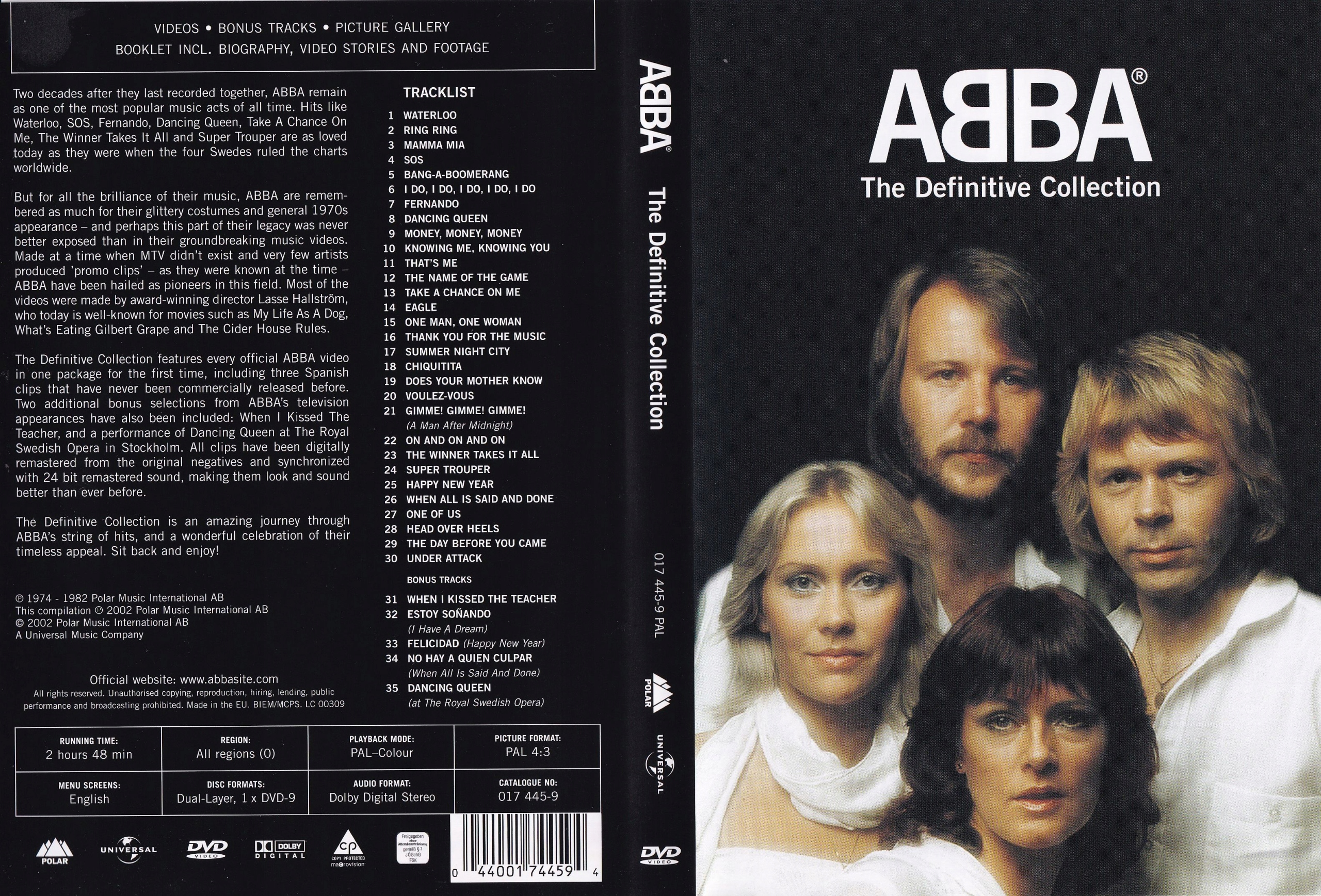 ABBA THE DEFINITIVE COLLECTION BEST OF 1 DVD VIDEO + BONUS