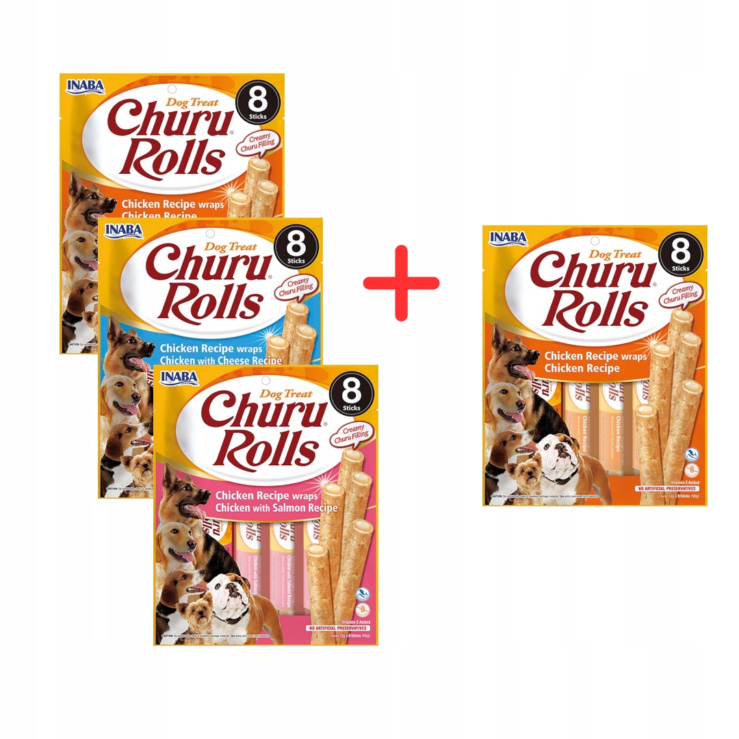 Inaba Dog Churu Rolls Wraps 4x96g psí pamlsek Mix Chutí