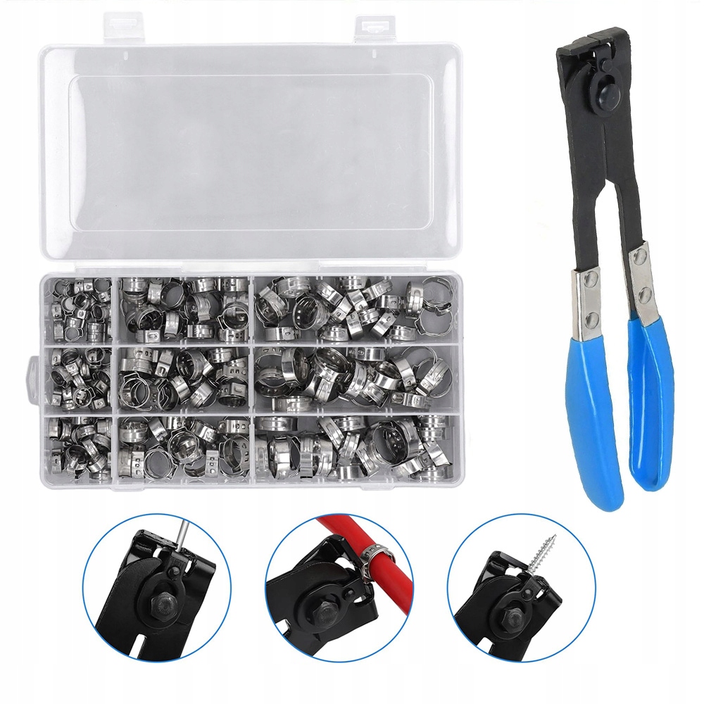 zaciski do węży z pojedynczym uchem ze stali nierdzewnej, 5.8-21mm 170sztuk