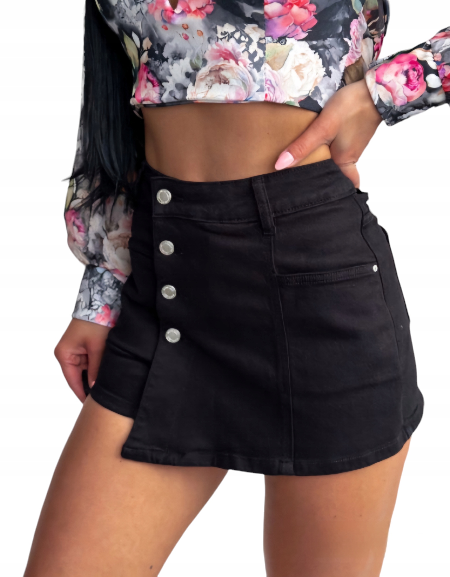 Sukně Džíny Kraťasy Krátké Mini Knoflíky vel. Xs 34 černá