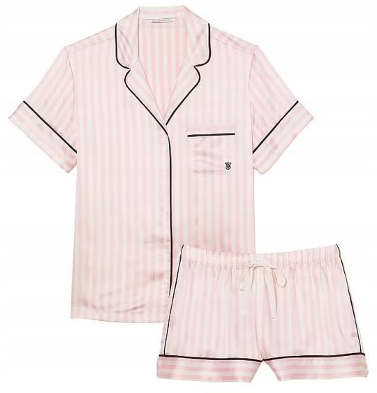 Victoria's Secret piżama damska satynowa róż w paski rozmiar M (L)