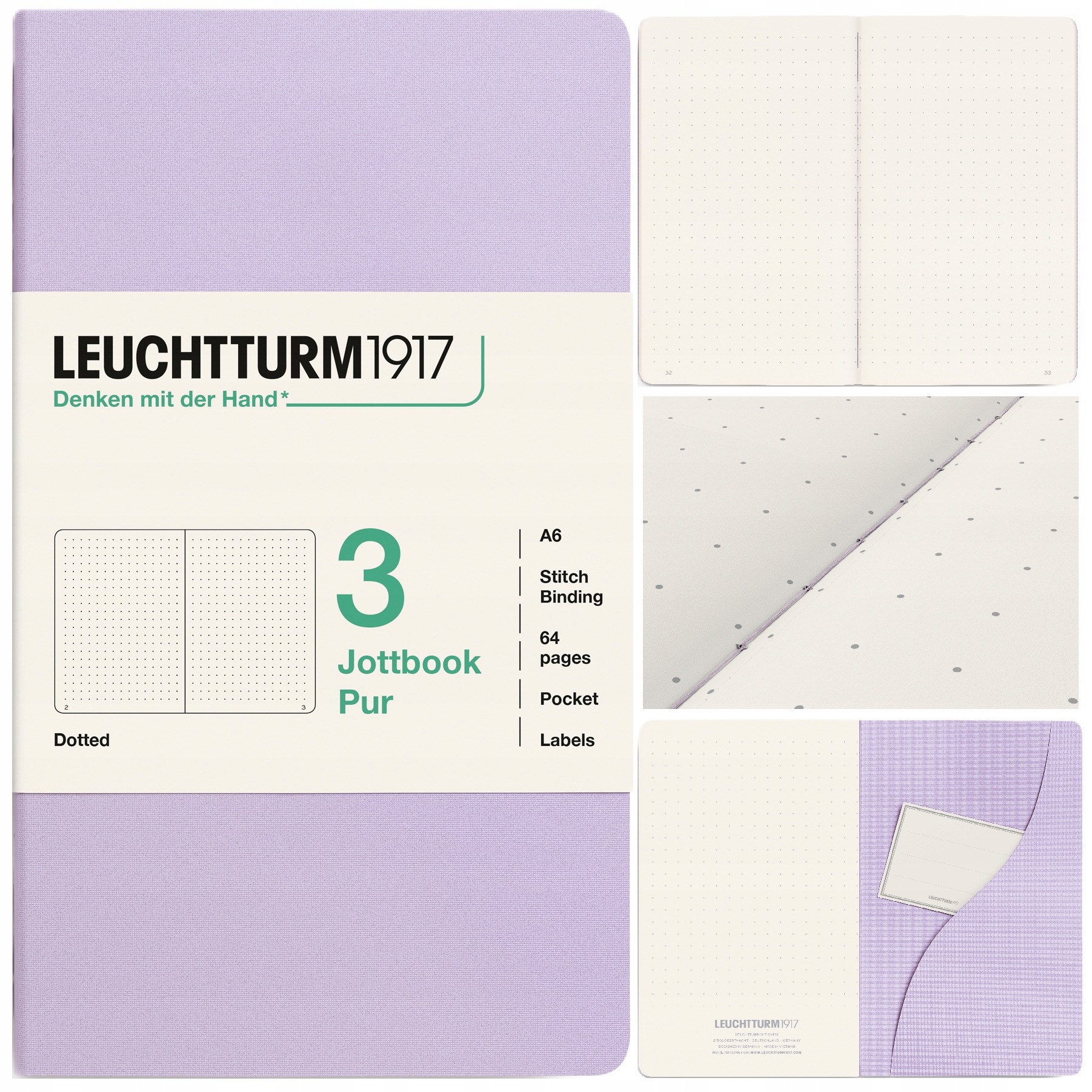 LEUCHTTURM1917 Notatnik notes w kropki A6 Jottbook Pur bullet 3szt Lilac