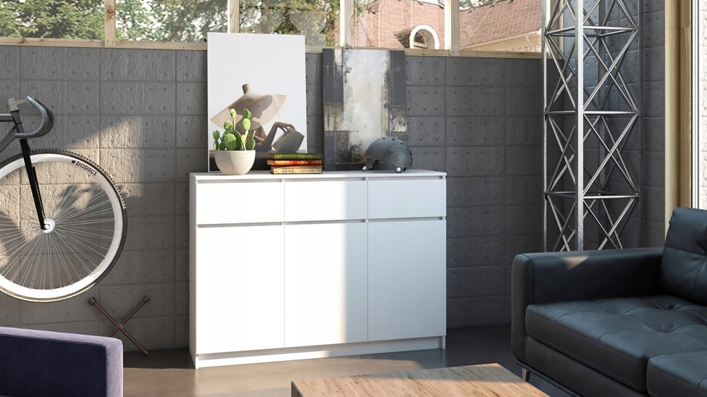 KOMODA 120 cm SZAFKA DRZWI SZUFLADY PÓŁKI POJEMNA NOWOCZESNA BIEL MAT Marka VMP