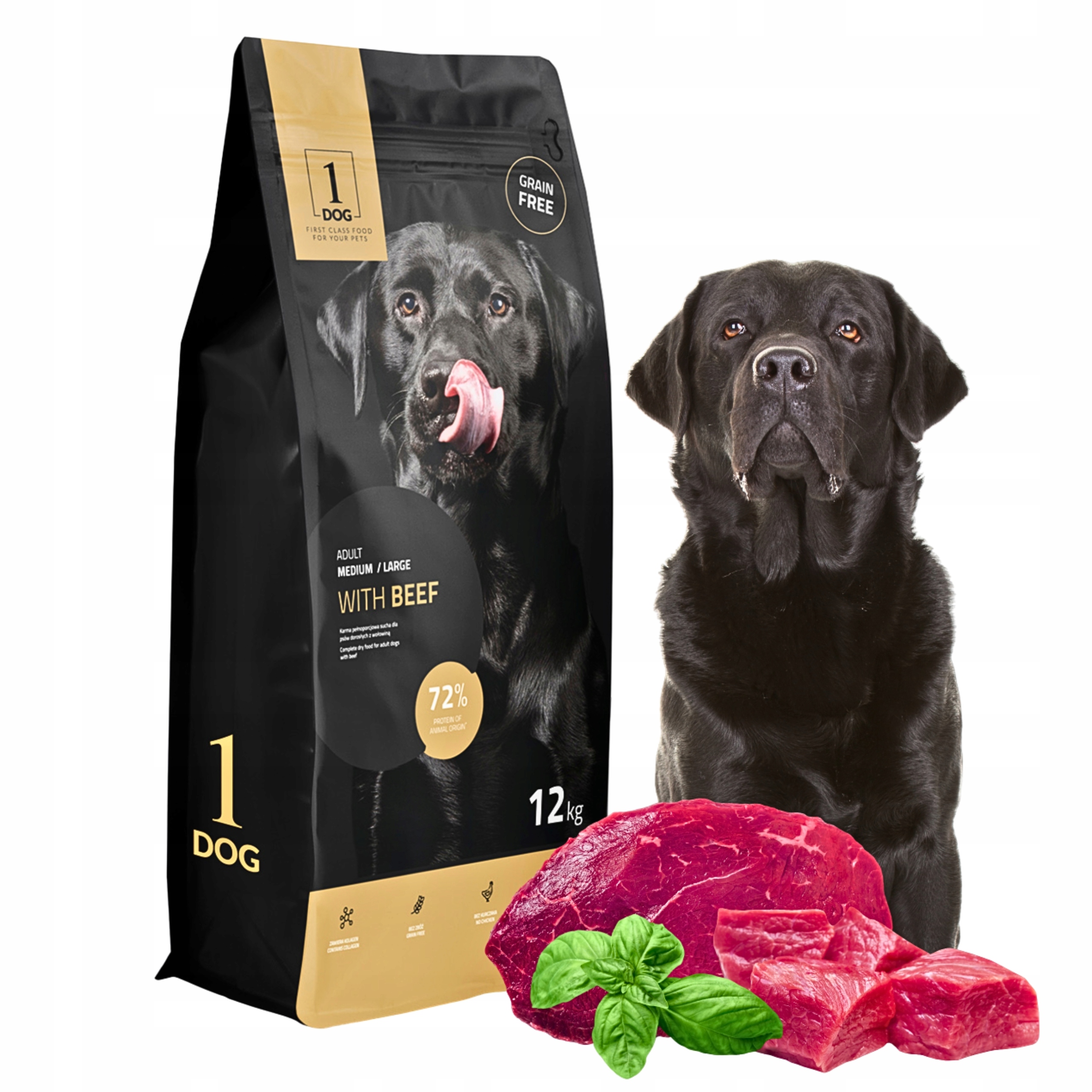 Sucha karma dla psa z wołowiną monobiałkowa 12 kg średnie duże rasy 1DOG