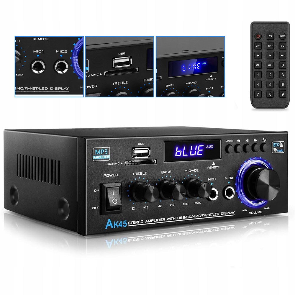 Bluetooth Hifi Stereo Zesilovač 2-KANÁLOVÝ Digitální Audio 1000W