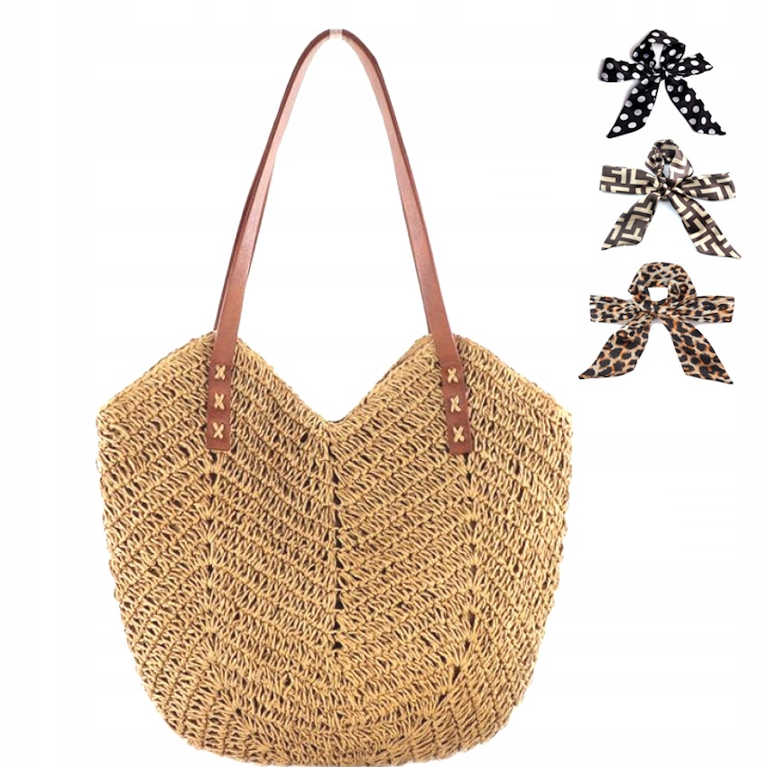 Torebka na LATO NA RAMIĘ BOHO PLECIONA KOSZYK ZAPINANA+ APASZKA