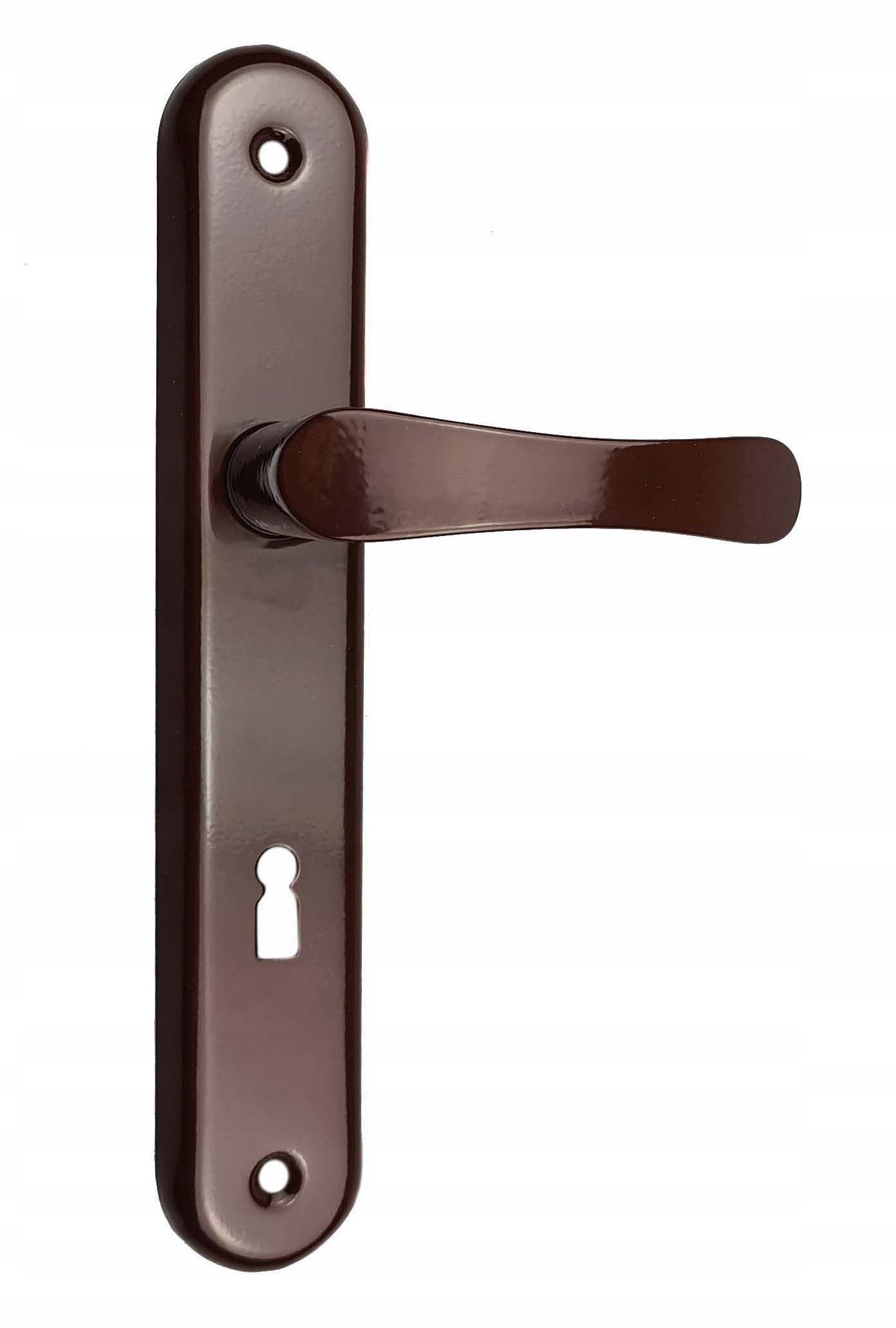 

Klamka Drzwiowa Brązowa Szeroki Szyld 90 mm Klucz