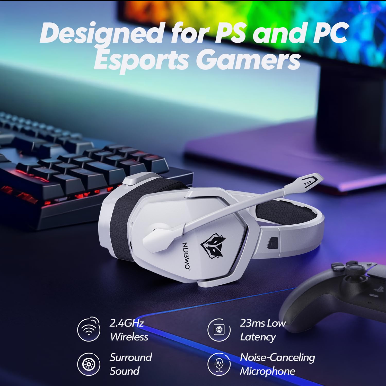 NUBWO G06 Wireless Gaming Headset w/ Mic for PS5 PS4 PC Mobile — miniatura 2