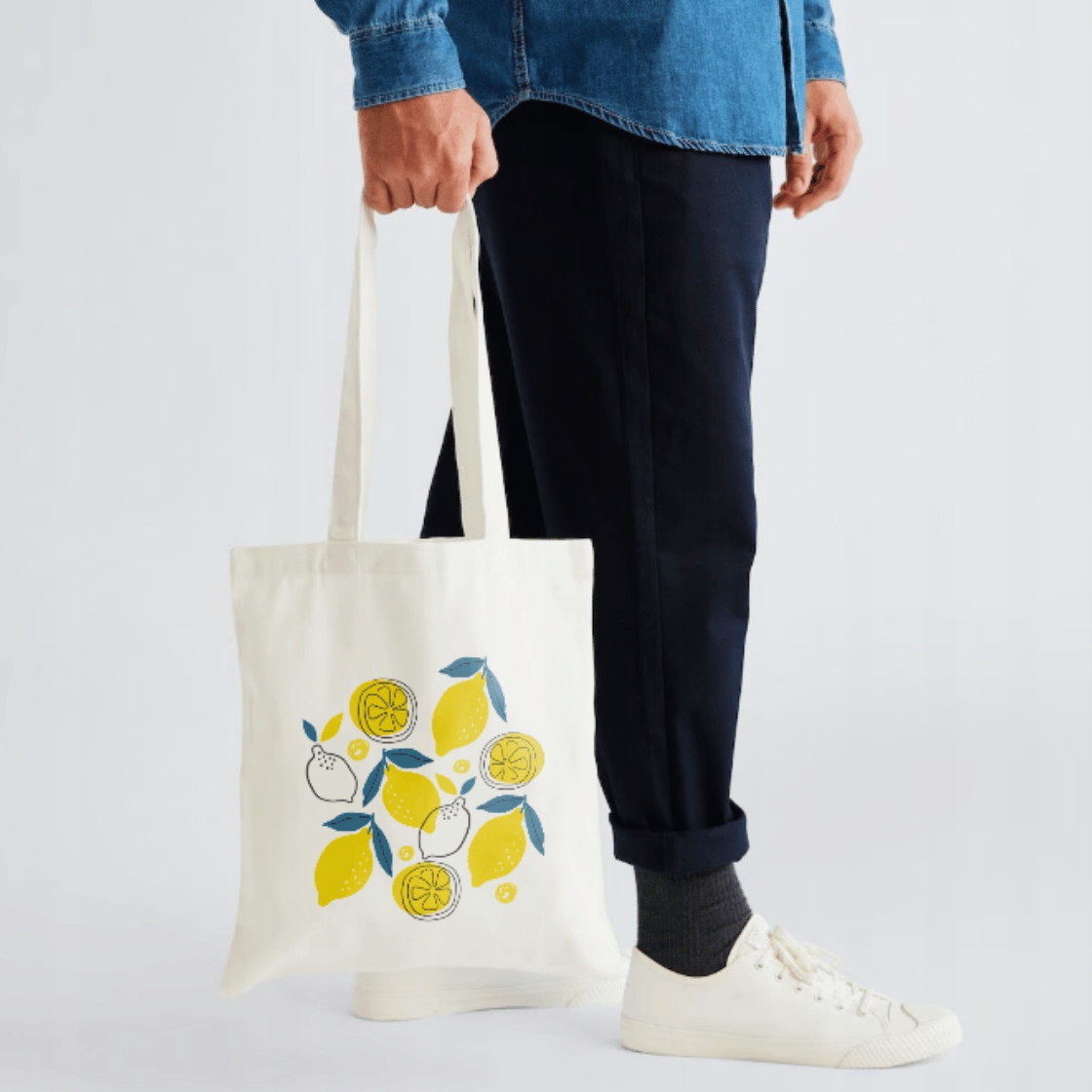 TORBA bawełniana ECRU z nadrukiem CYTRYNY mix siatka na zakupy z bawełny Model CYTRYNY