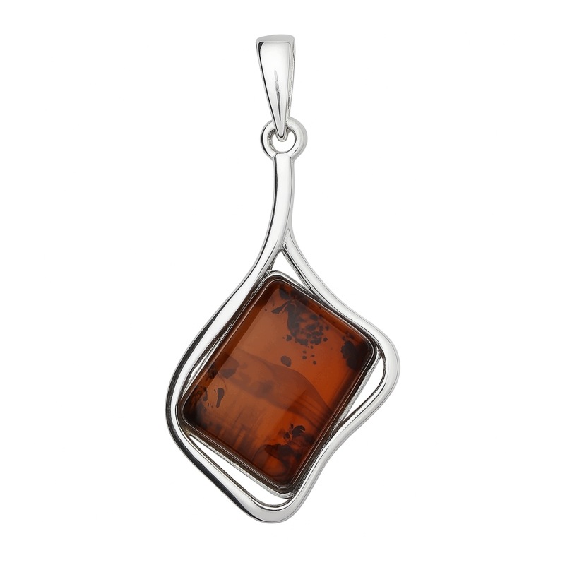 Stříbrný přívěsek 925 s koňakovým jantarem, dámský elegantní, 4.2 g