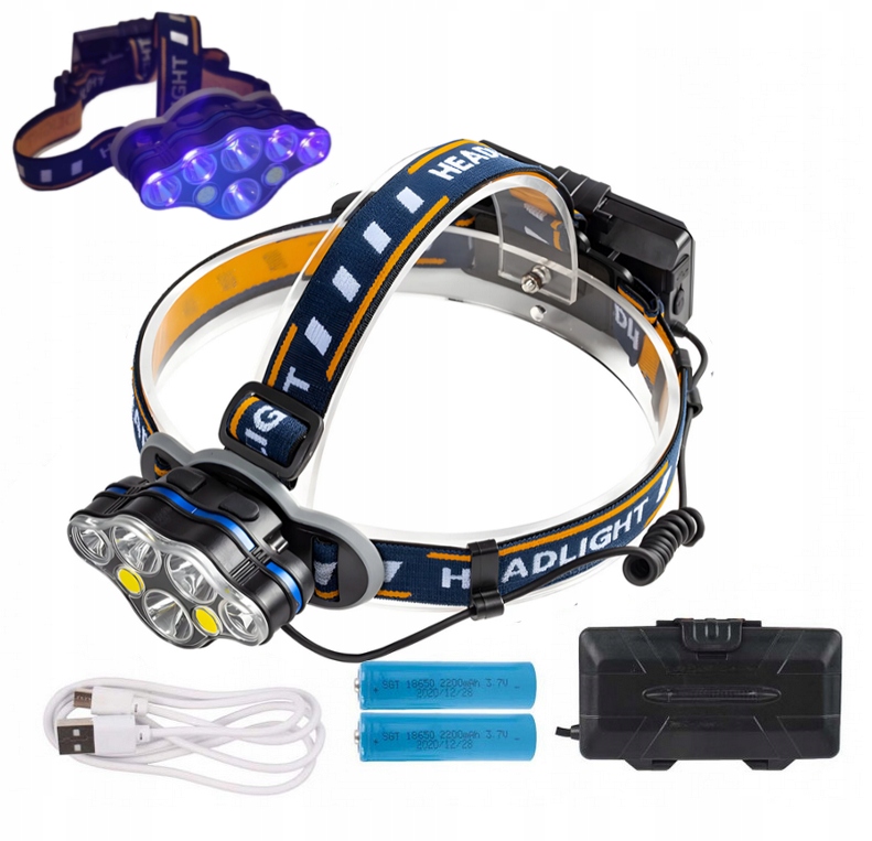 Latarka Czołowa Led 25W Uv ładowana do klimatyzacji, szukania bursztynu