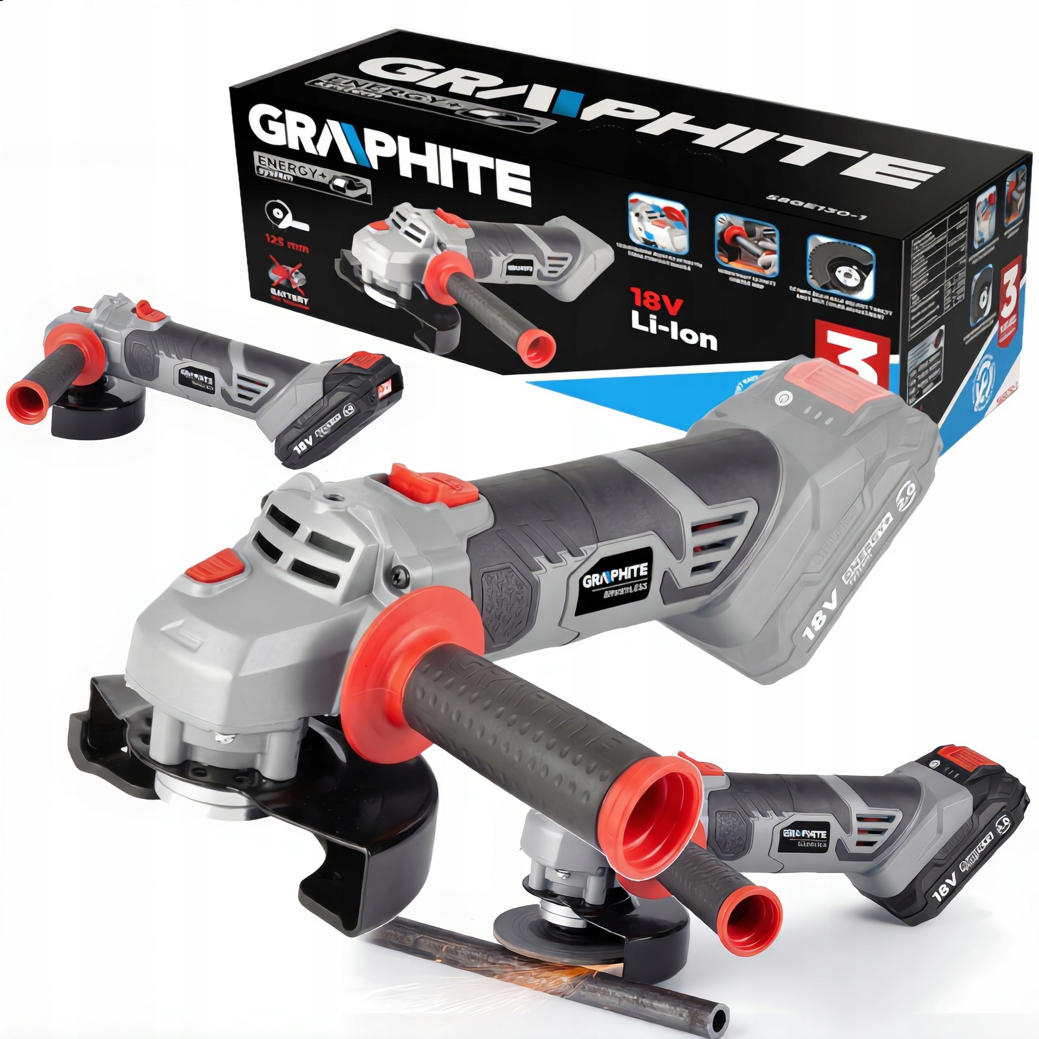 Úhlová Bruska Akumulátorová Energy+ 18V, 125 MM, Solo Graphite 58GE130-1