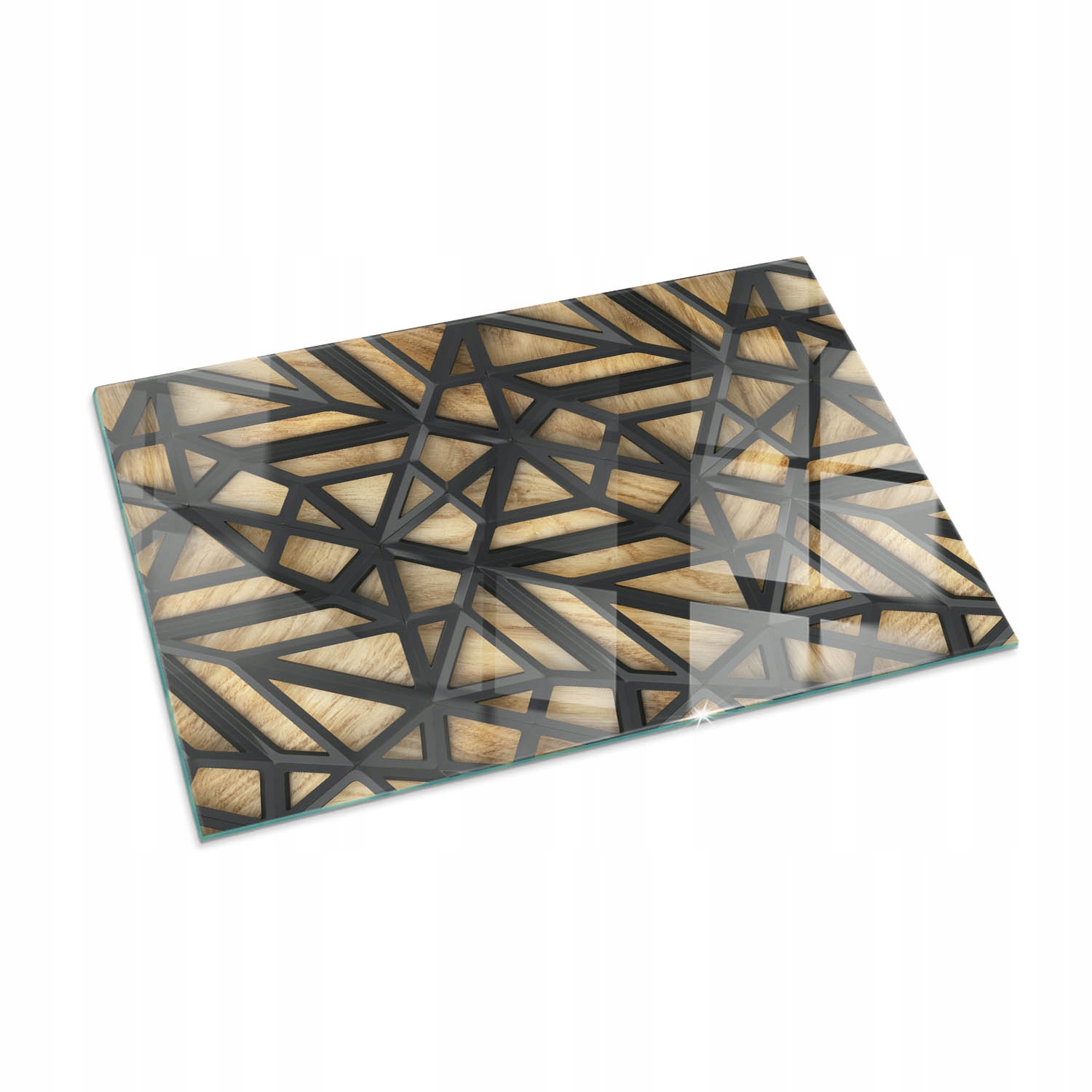 Žiaruvzdorná sklenená podložka s potlačou 100 x 70 cm Geometria s drevom