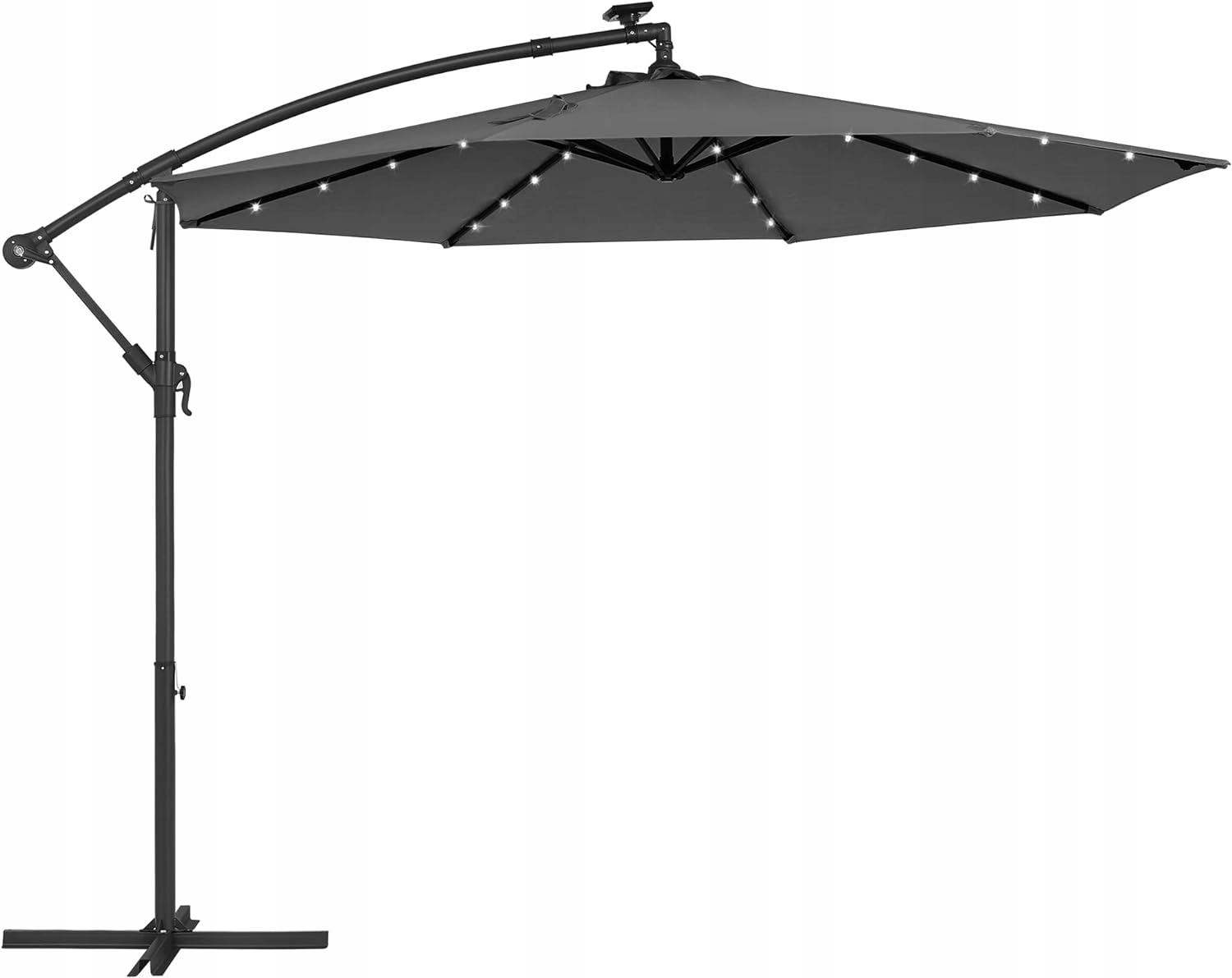 Záhradný slnečník na držiaku s Led diódami na solárnom paneli 3 m s podstavcom a kľukou