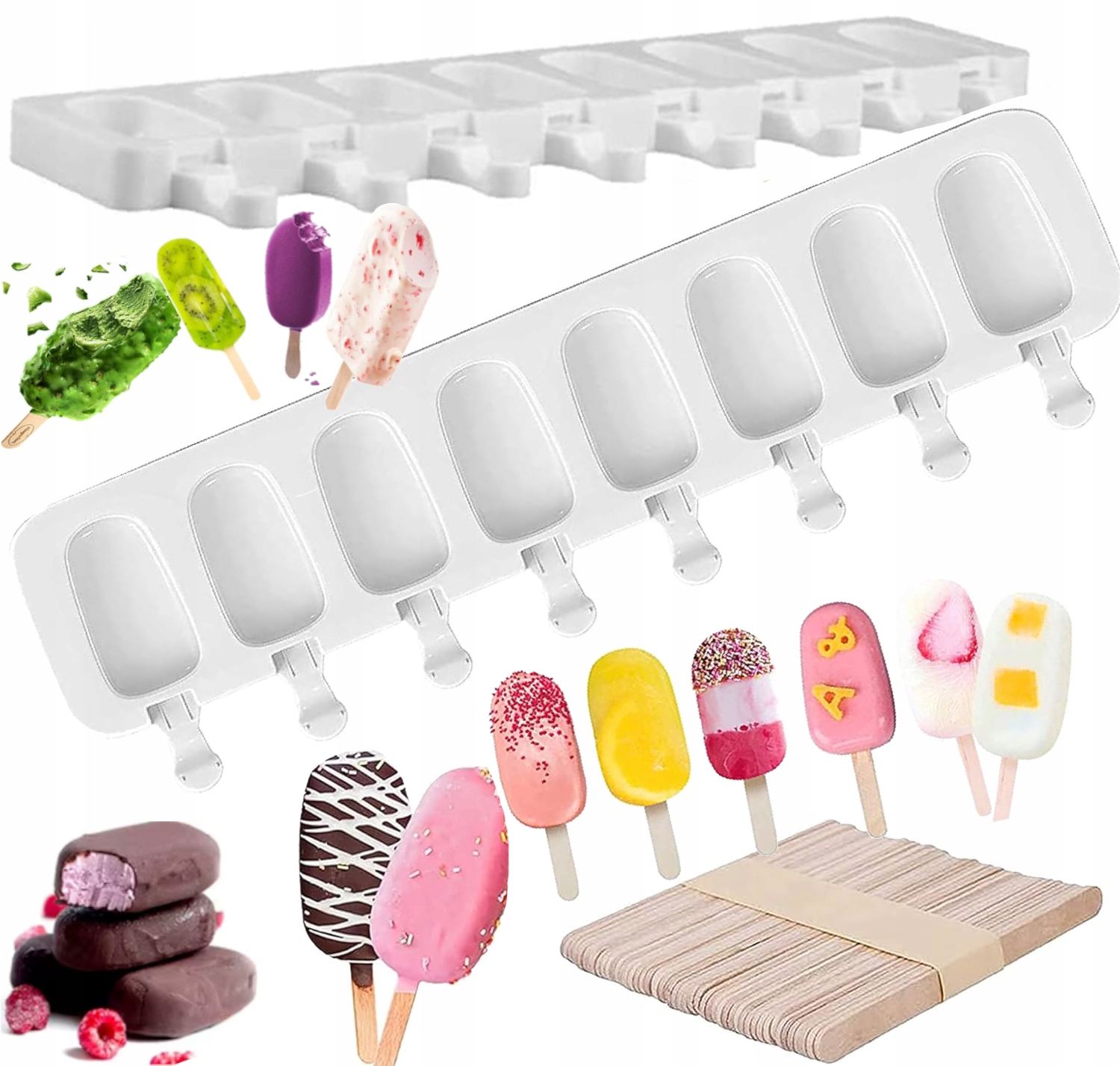 FOREMKI FORMY SILIKONOWA FORMA DO LODÓW NA PATYKU ZESTAW 8szt +PATYCZKI 50x