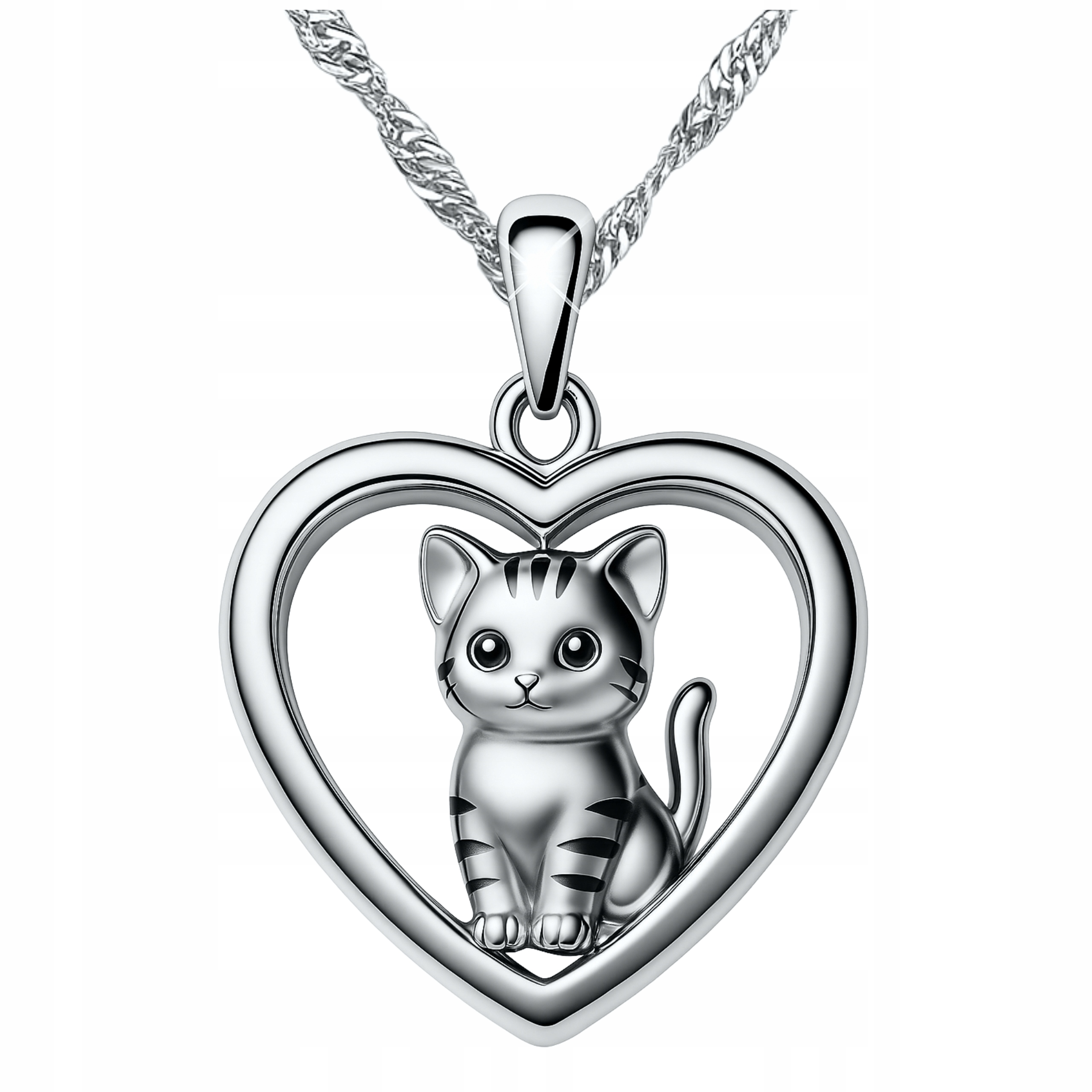Stříbrný Náhrdelník Srdce s Kočkou Kočka Kotě Srdíčko s Mazlíčkem Stříbro 925