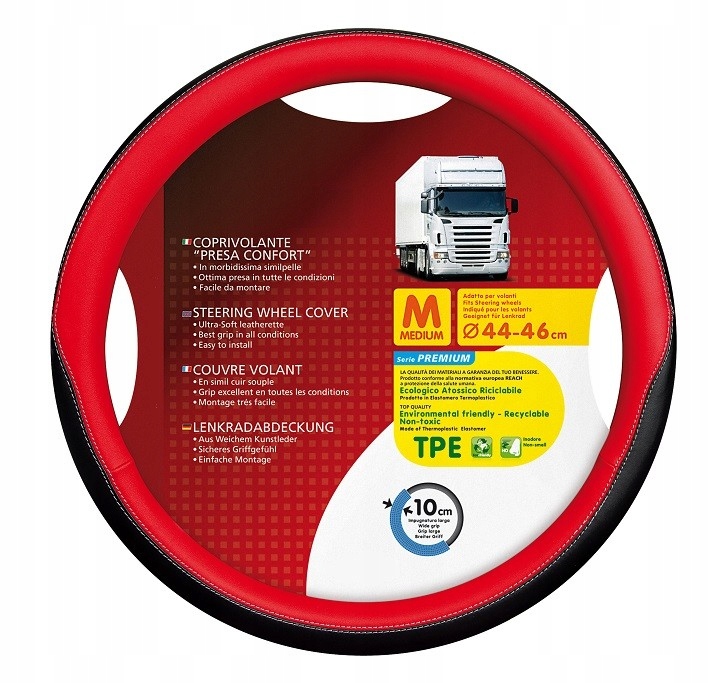 Pokrowiec kierownicy 44 46 cm Czarno czerwony TIR