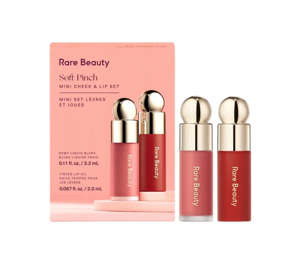 Rare Beauty mini zestaw róż do policzków Worth olejek do ust Beloved
